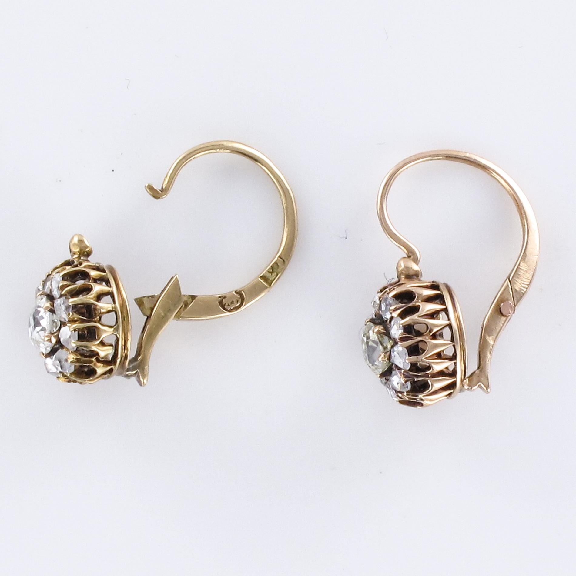19th Century Diamond Rose Gold Sleepers Earrings 1