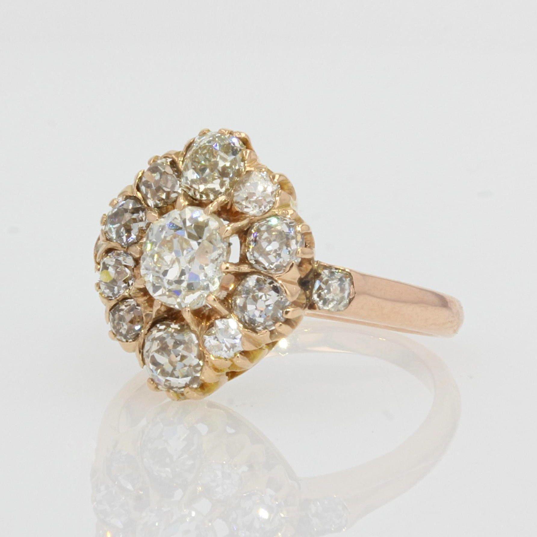Edwardian 19th Century Diamonds 14 Karat Rose Gold Pompadour Ring