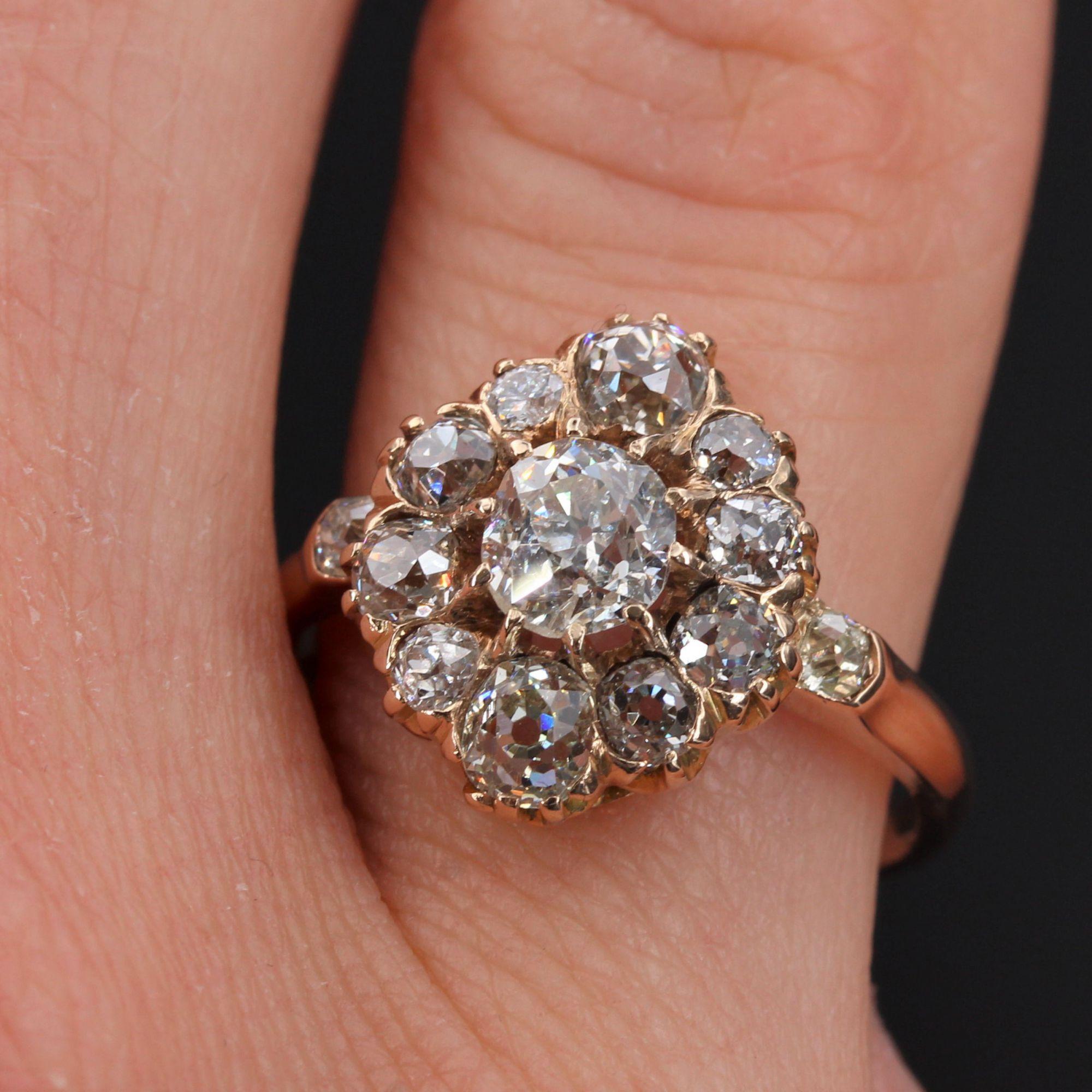 Women's 19th Century Diamonds 14 Karat Rose Gold Pompadour Ring