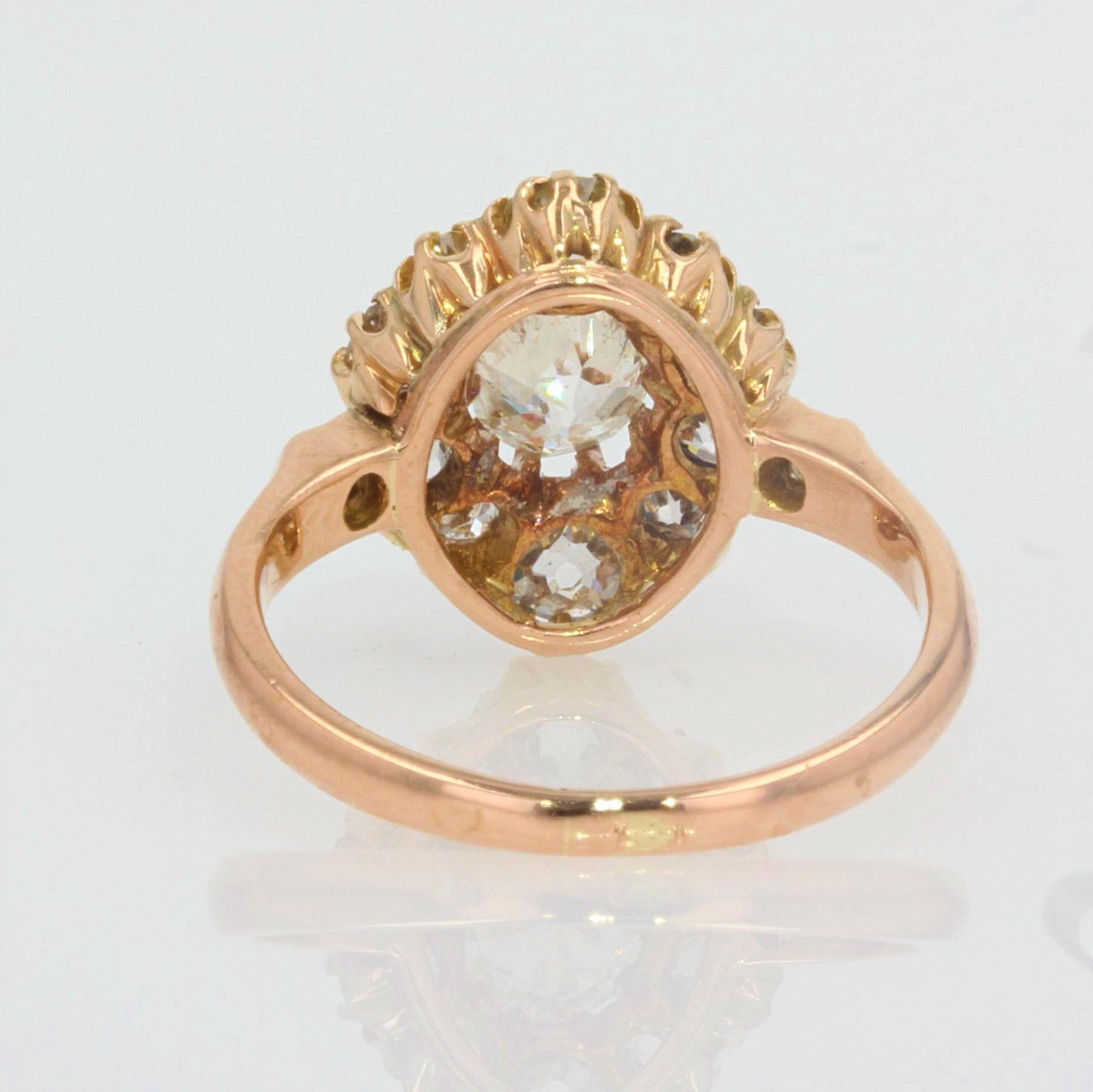 19th Century Diamonds 14 Karat Rose Gold Pompadour Ring 1
