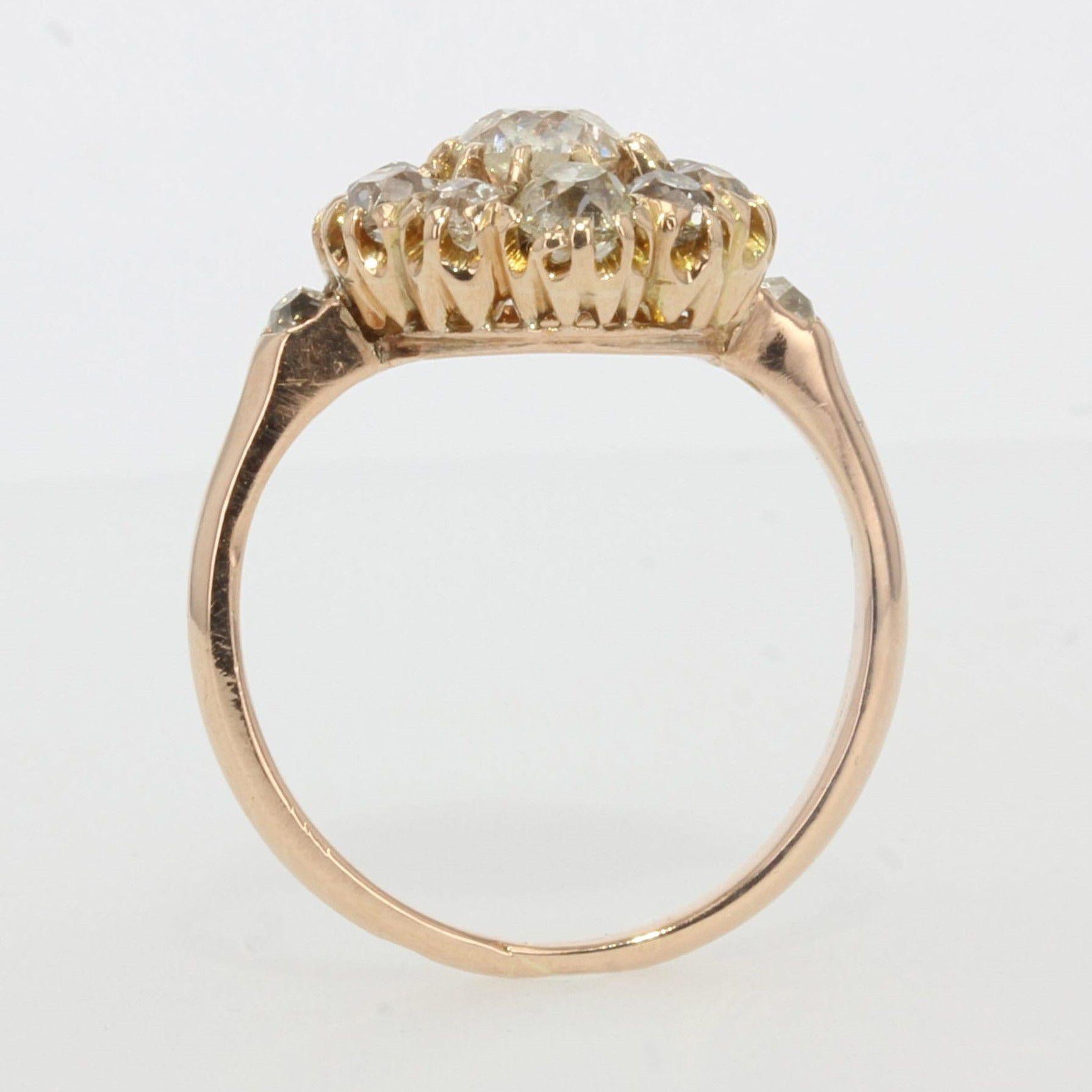 19th Century Diamonds 14 Karat Rose Gold Pompadour Ring 2