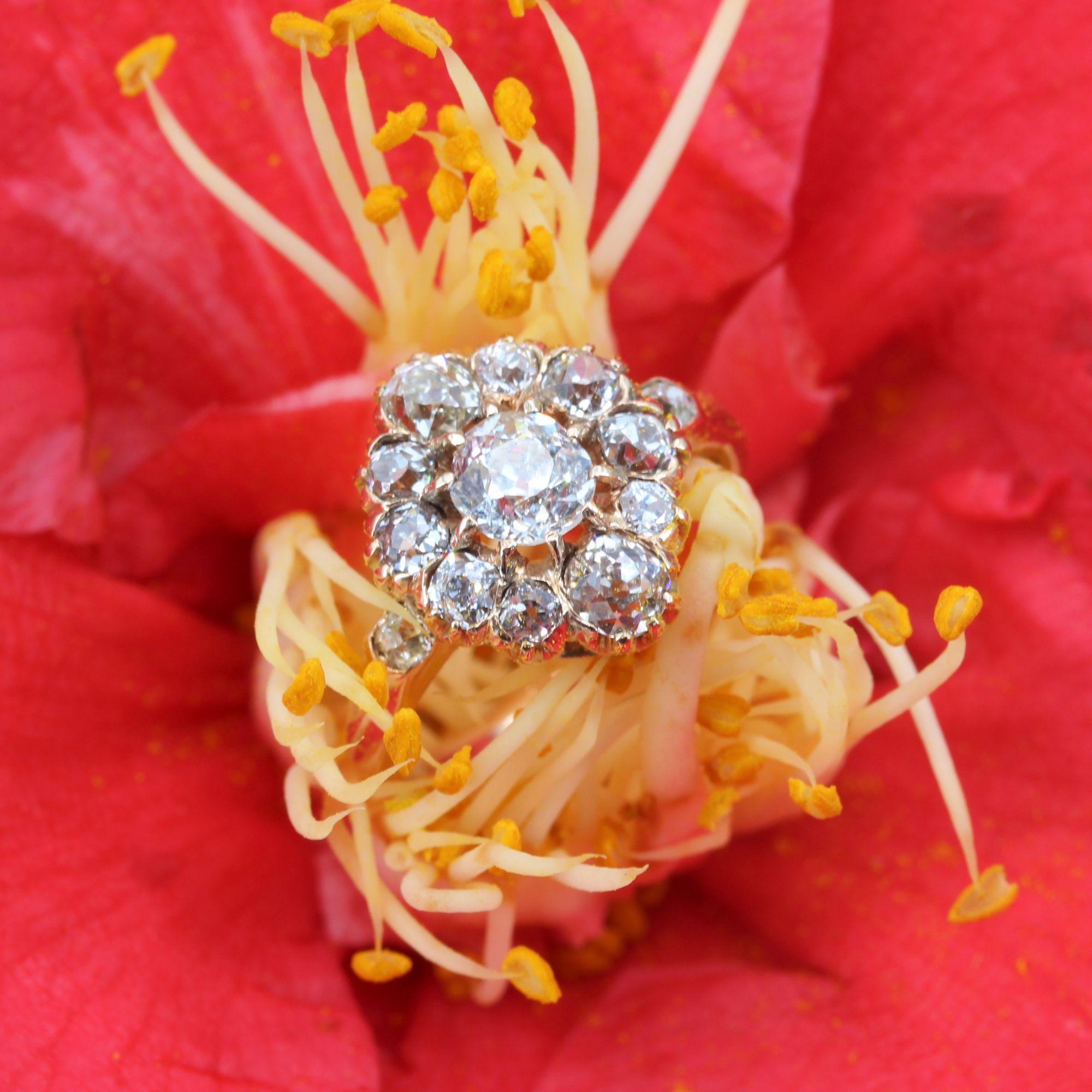19th Century Diamonds 14 Karat Rose Gold Pompadour Ring 3