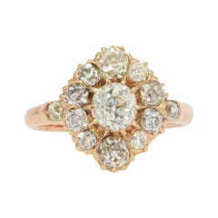 bague Pompadour en or rose 14 carats avec diamants du XIXe siècle