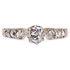 Bague solitaire en or rose 18 carats et platine avec diamants du 19e siècle
