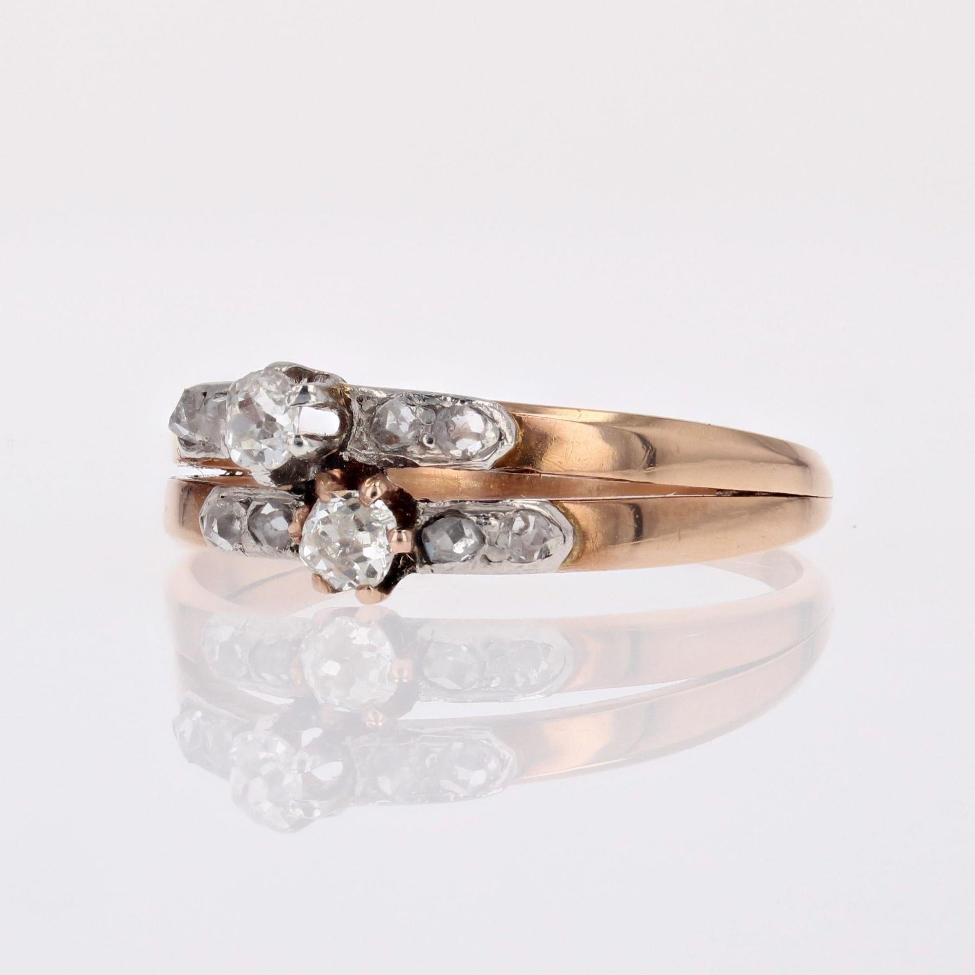 Napoleon III 19th Century Diamonds 18 Karat Rose Gold You and Me Ring For Sale