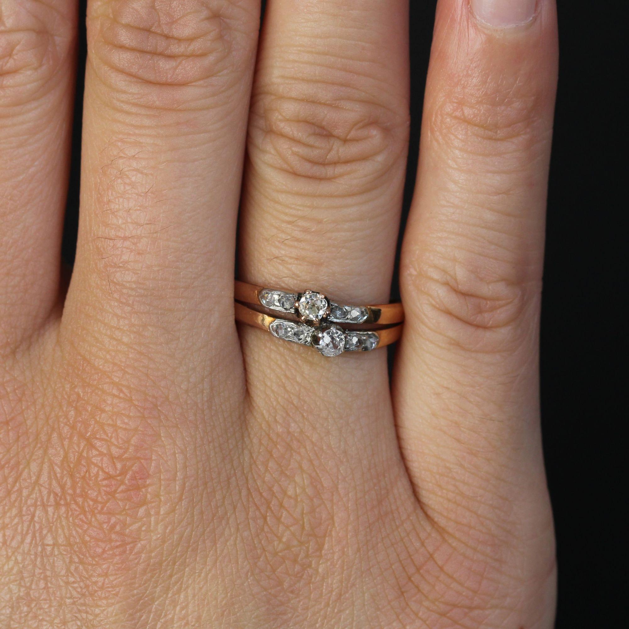 19th Century Diamonds 18 Karat Rose Gold You and Me Ring In Good Condition For Sale In Poitiers, FR