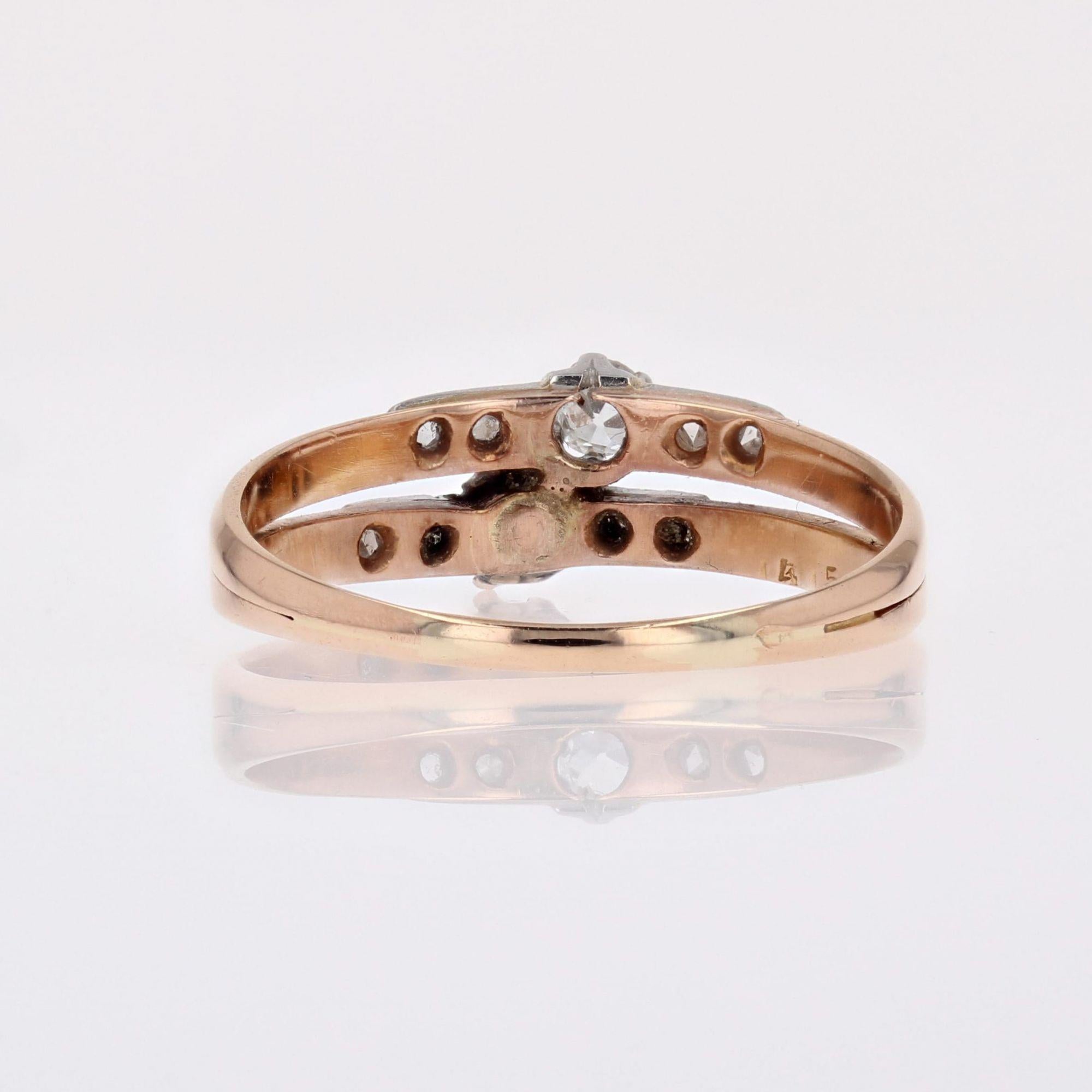Women's 19th Century Diamonds 18 Karat Rose Gold You and Me Ring For Sale
