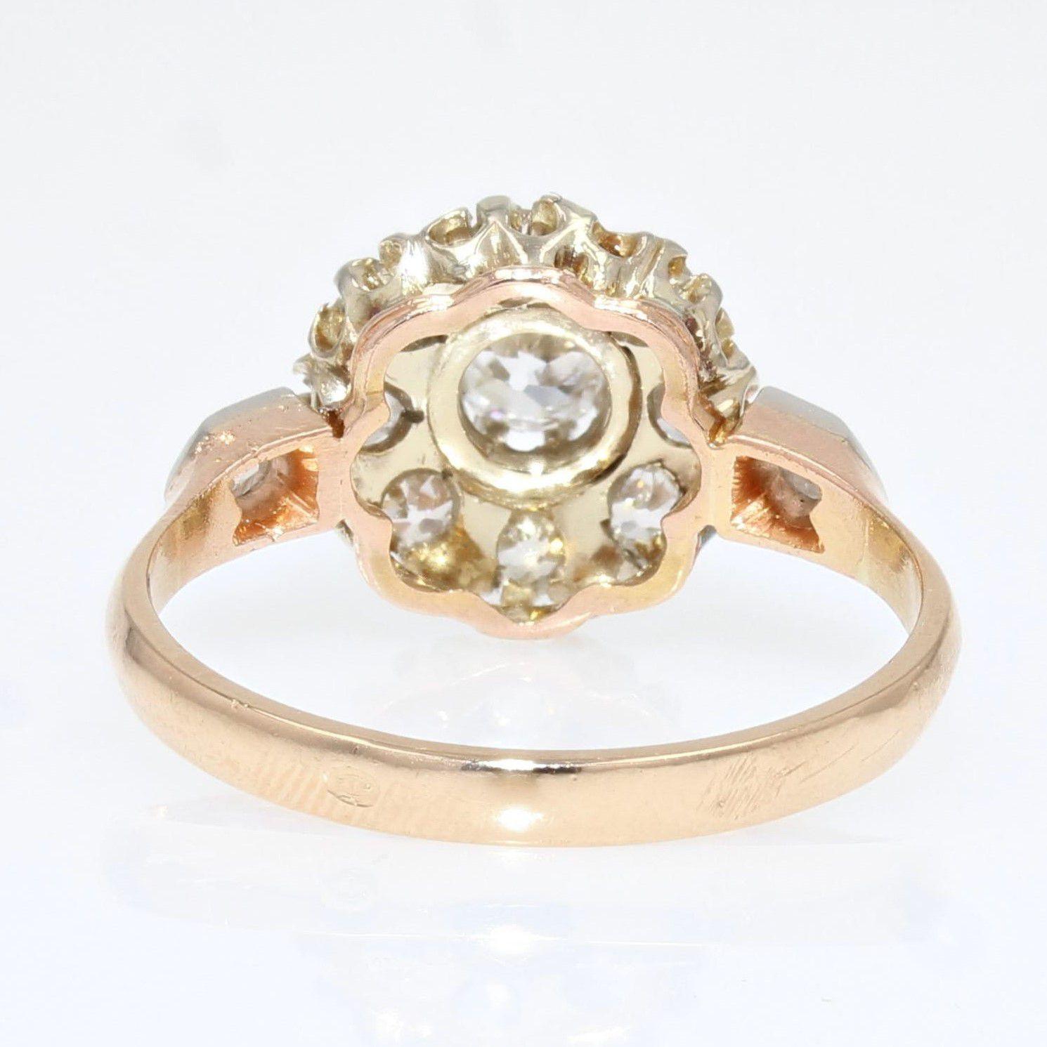 19th Century Diamonds 18 Karat Yellow Gold Engagement Daisy Ring 4