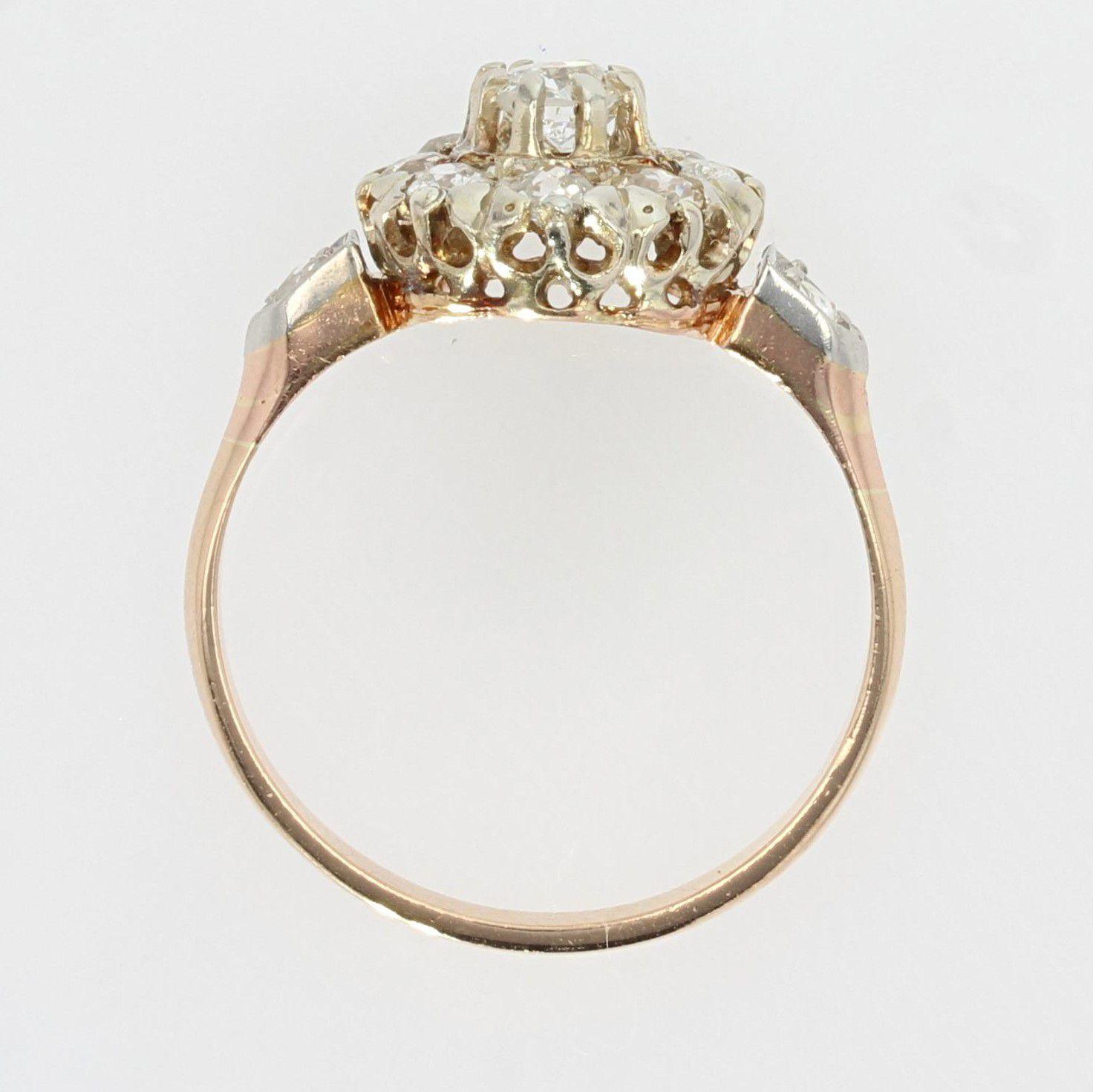 19th Century Diamonds 18 Karat Yellow Gold Engagement Daisy Ring 5