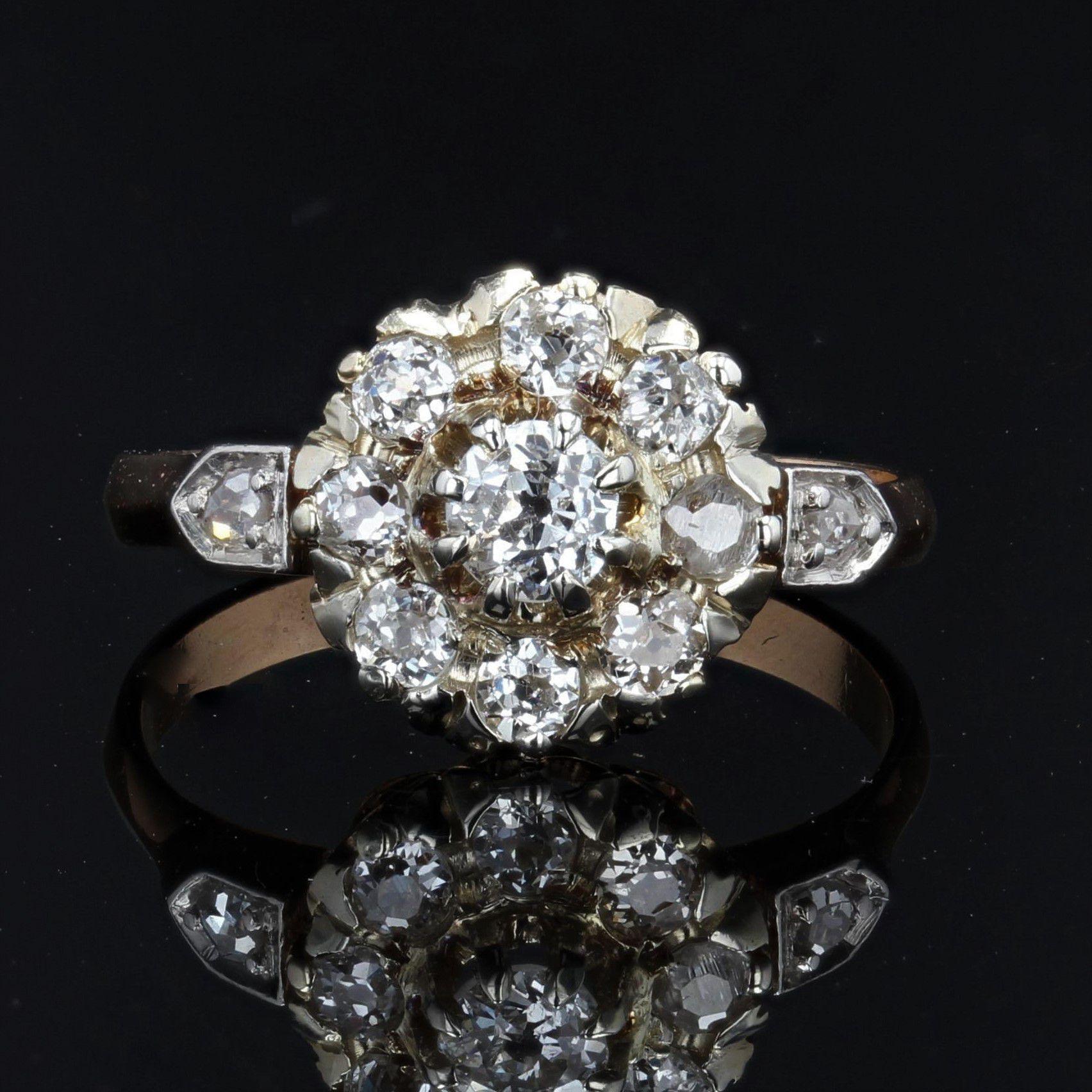 Napoleon III 19th Century Diamonds 18 Karat Yellow Gold Engagement Daisy Ring