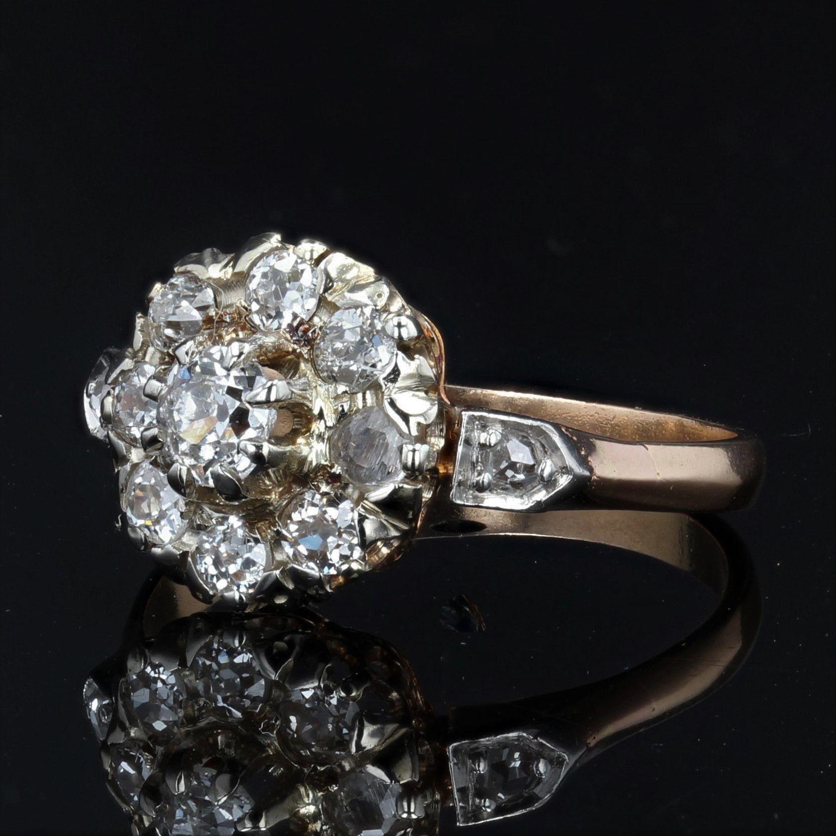 Brilliant Cut 19th Century Diamonds 18 Karat Yellow Gold Engagement Daisy Ring