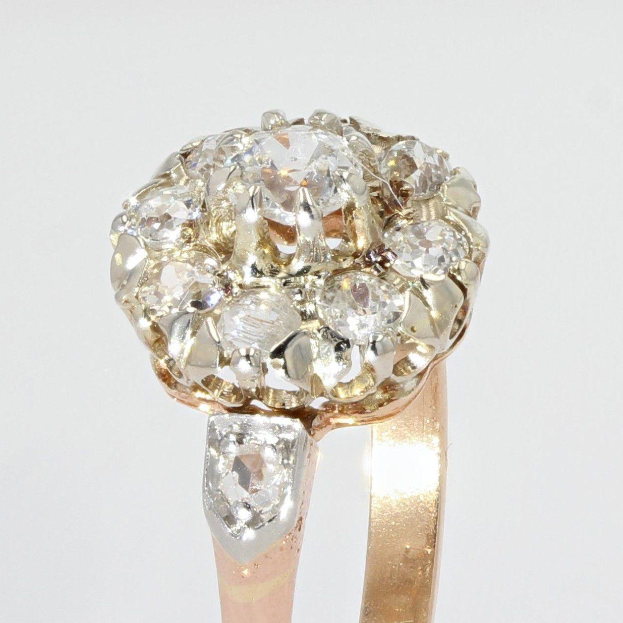 19th Century Diamonds 18 Karat Yellow Gold Engagement Daisy Ring 1