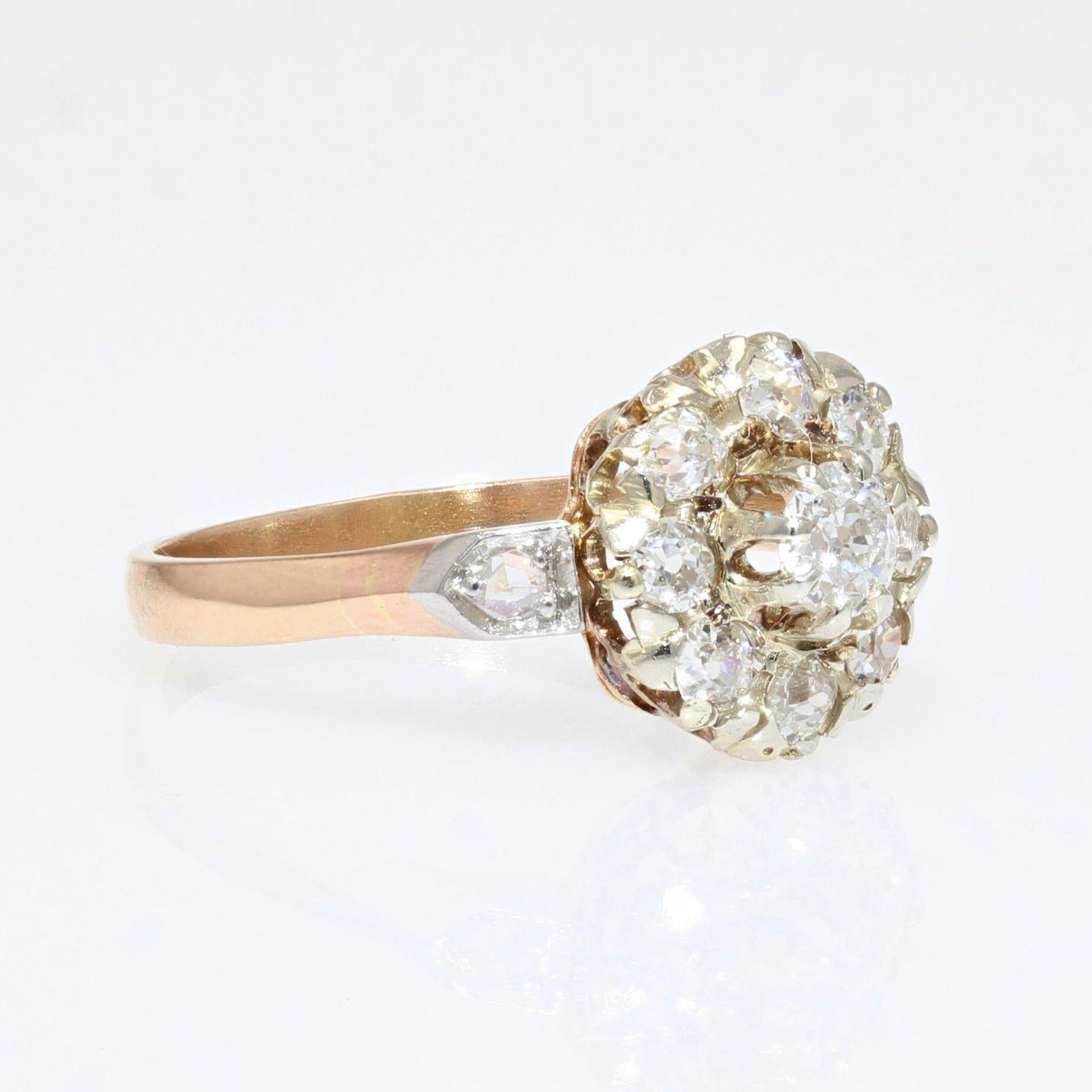 19th Century Diamonds 18 Karat Yellow Gold Engagement Daisy Ring 2