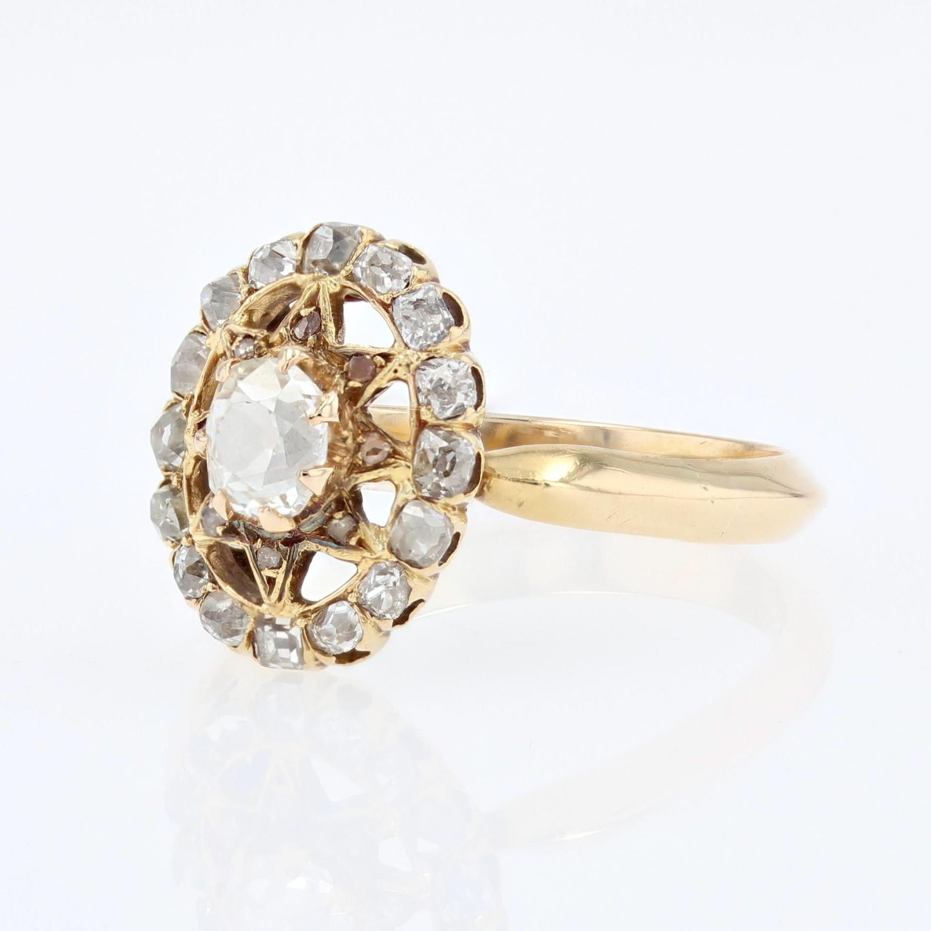 Bague Pompadour toile en or jaune 18 carats et diamants du XIXe sicle en vente 4