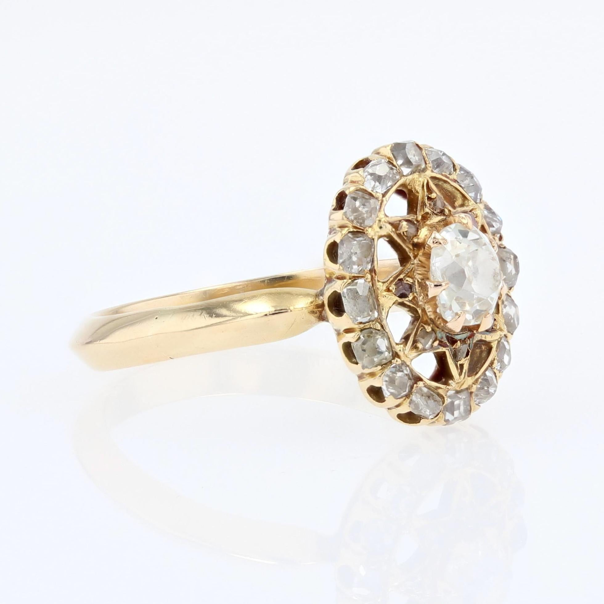 19th Century Diamonds 18 Karat Yellow Gold Starry Pompadour Ring For Sale 4