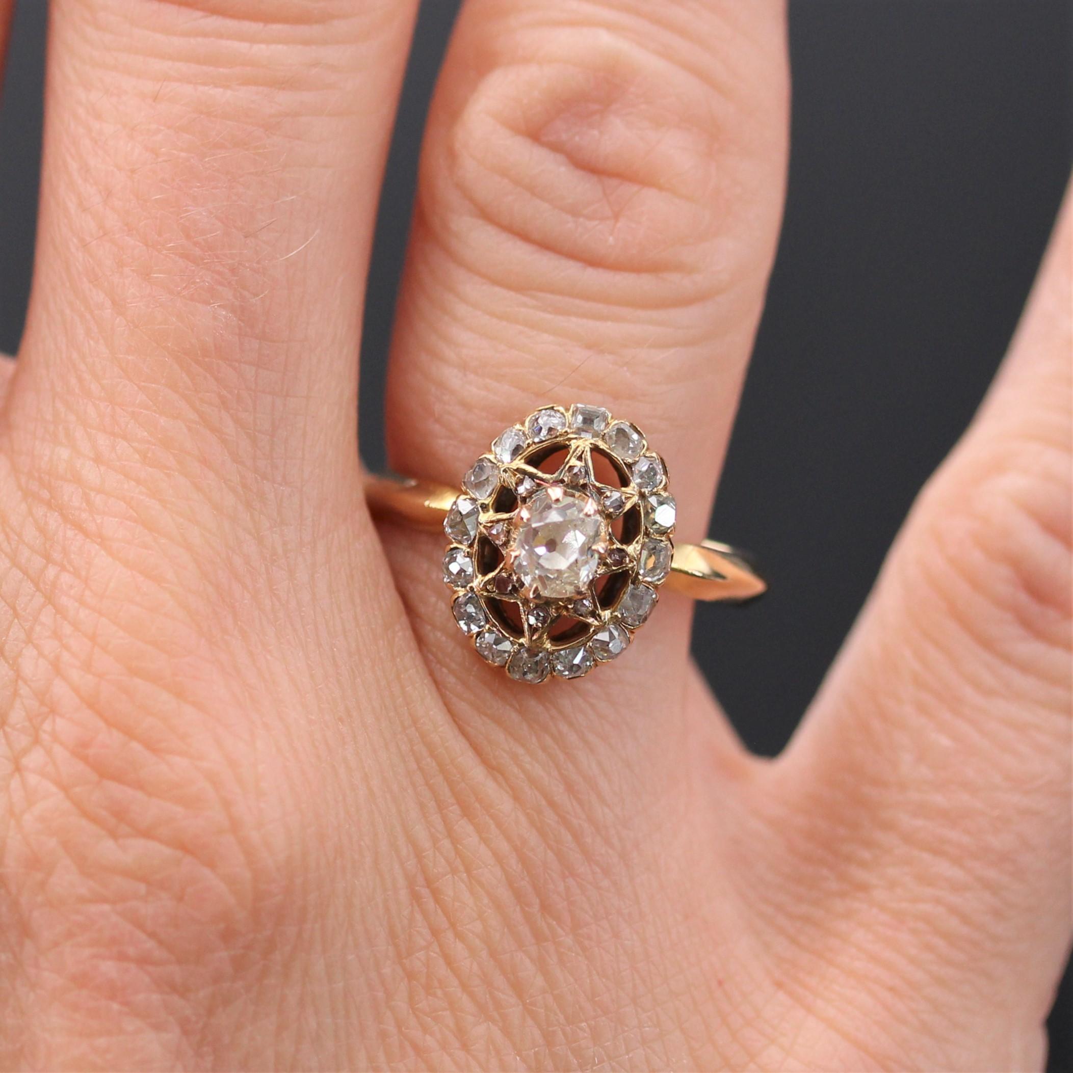 19th Century Diamonds 18 Karat Yellow Gold Starry Pompadour Ring For Sale 5