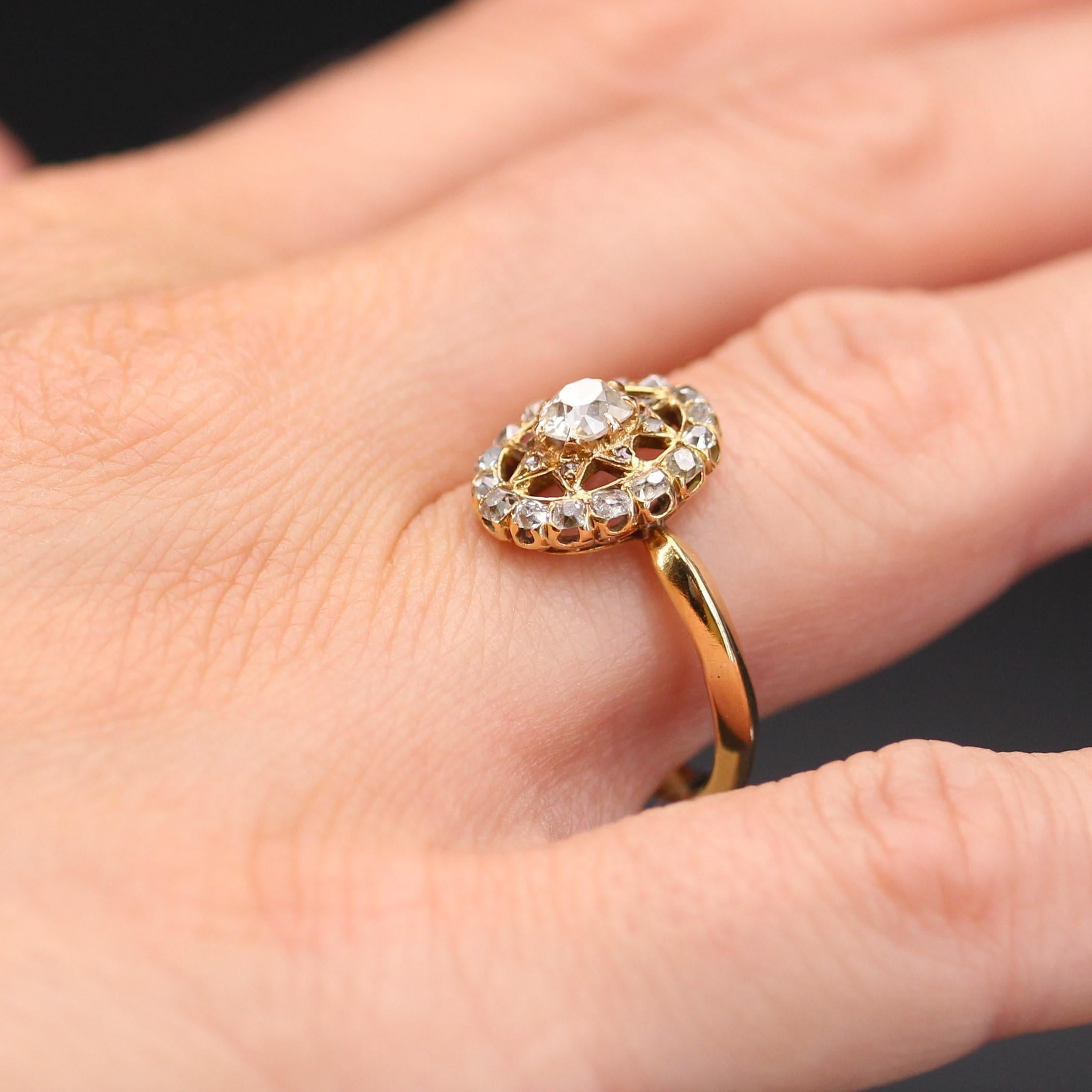 19th Century Diamonds 18 Karat Yellow Gold Starry Pompadour Ring For Sale 8