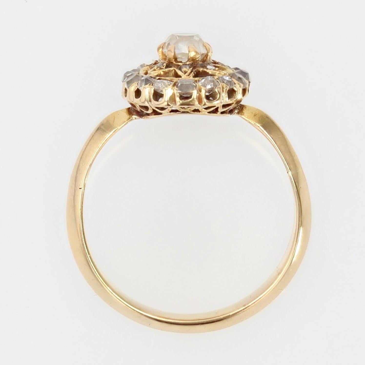 19th Century Diamonds 18 Karat Yellow Gold Starry Pompadour Ring For Sale 9