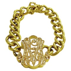 19. Jahrhundert Diamanten 18k Gelbgold Initialen Monogramm artikuliert Armband