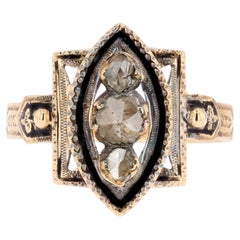 19th Century Diamonds Black Enamel 18 Karat Yellow Gold Ring