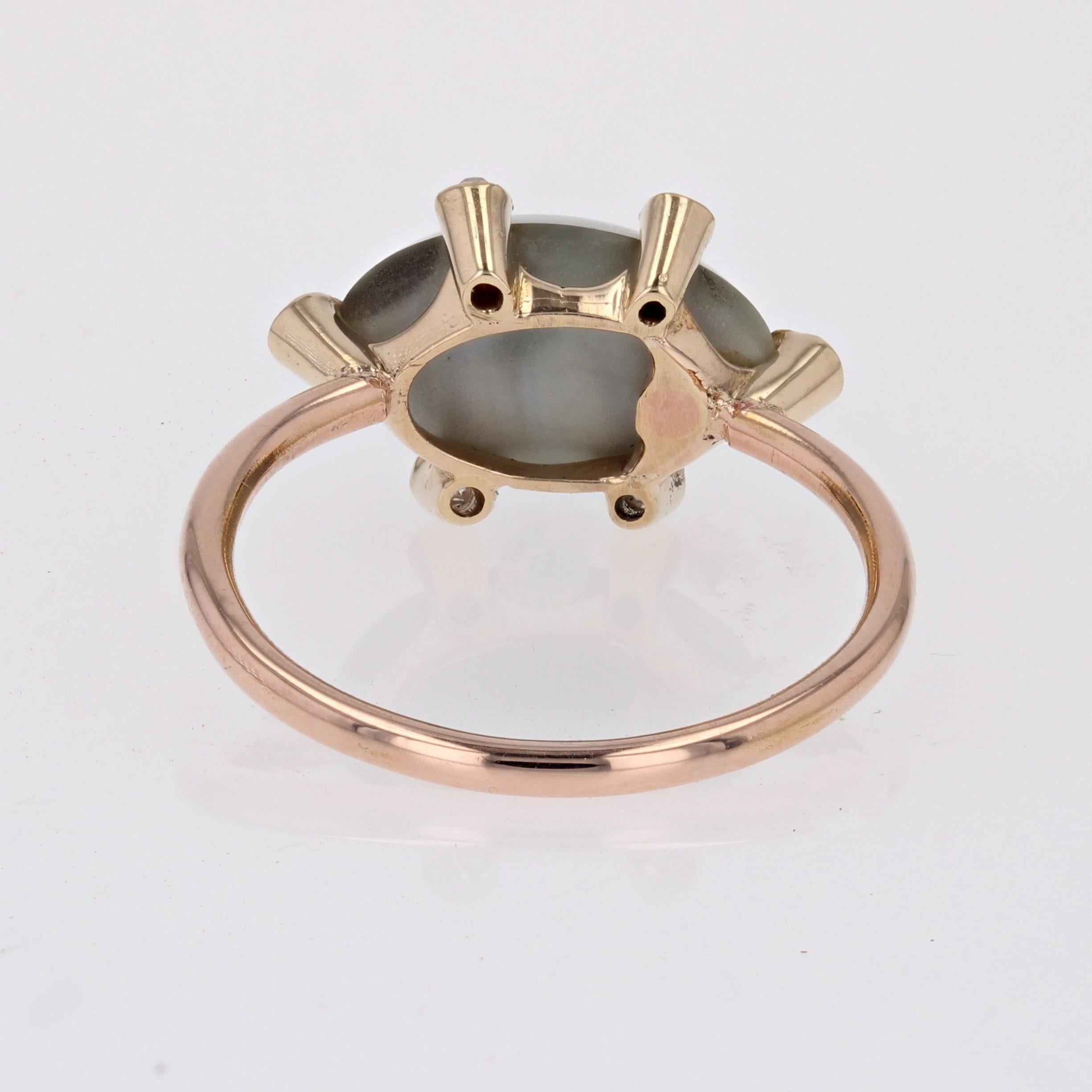 19th Century Diamonds Chrysoberyl Cat's Eye 18 Karat Rose Gold Ring For Sale 12