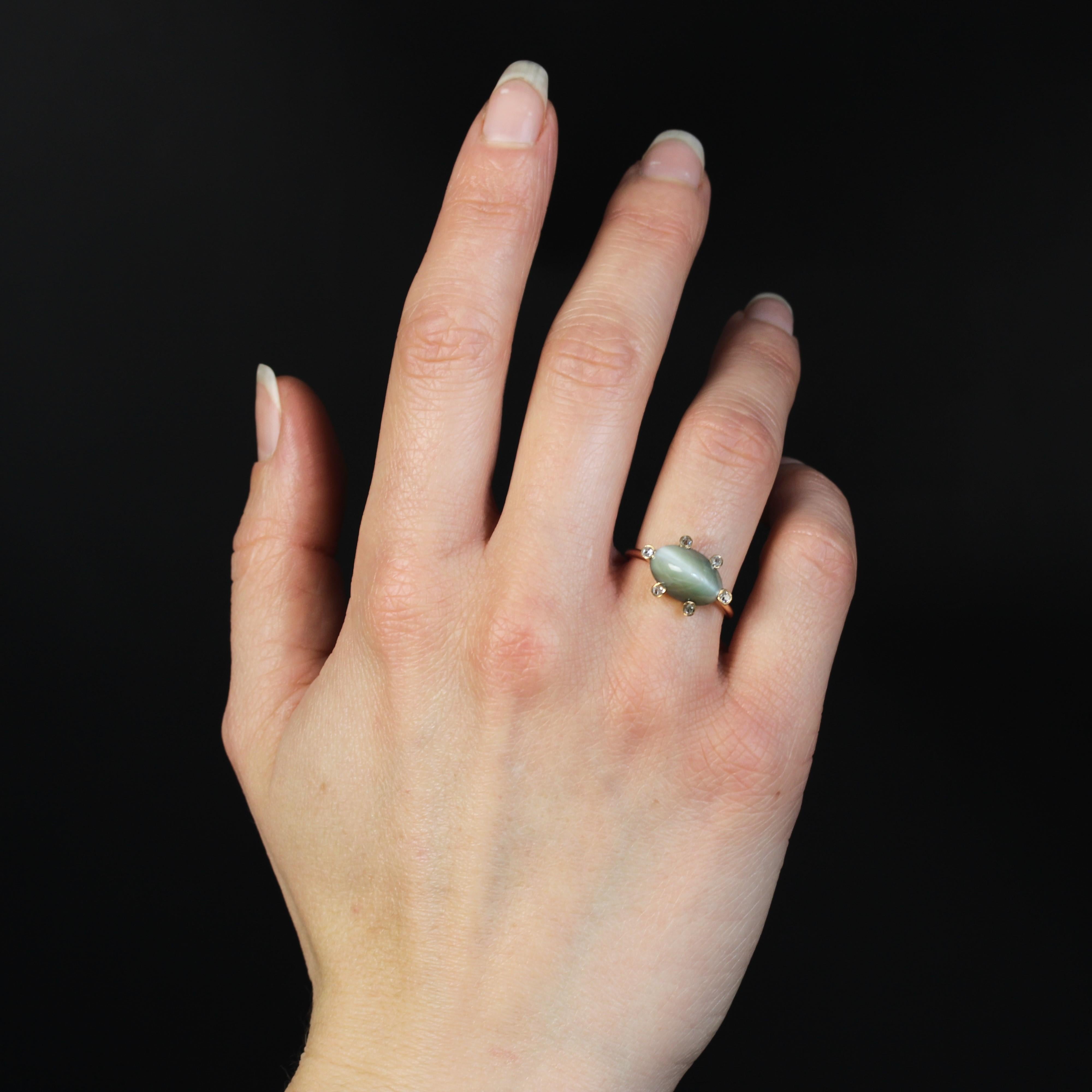 18 Karat Roségold Ring mit Diamanten und Chrysoberyll Katzenauge aus dem 19. Jahrhundert (Kegel-Cabochon) im Angebot