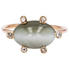 18 Karat Roségold Ring mit Diamanten und Chrysoberyll Katzenauge aus dem 19. Jahrhundert