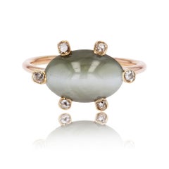 Bague du 19ème siècle en or rose 18 carats, diamants, chrysobéryl, œil de chat