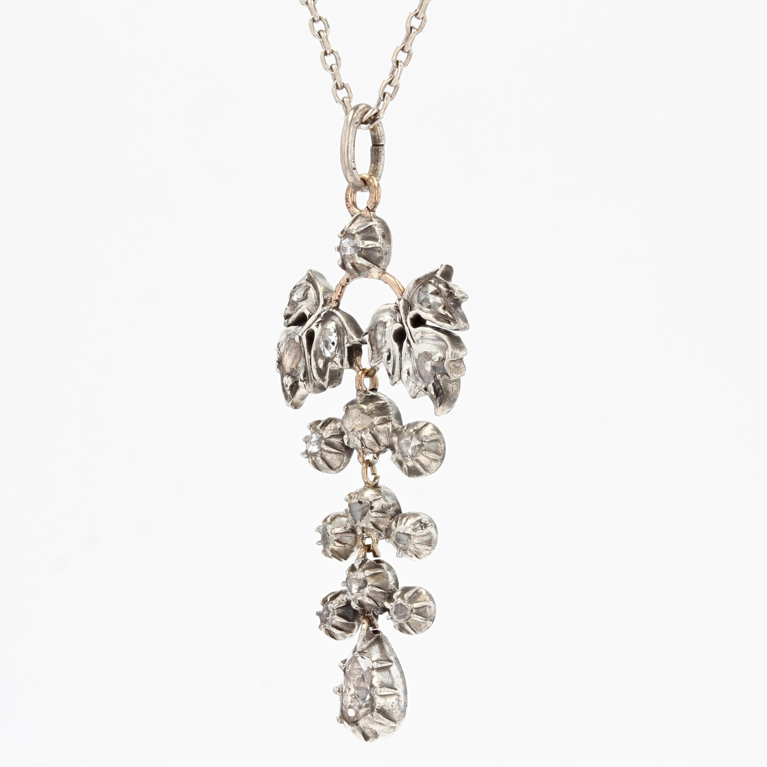 19th Century Diamonds Silver and 18 Karat Rose Gold Pendant For Sale 4