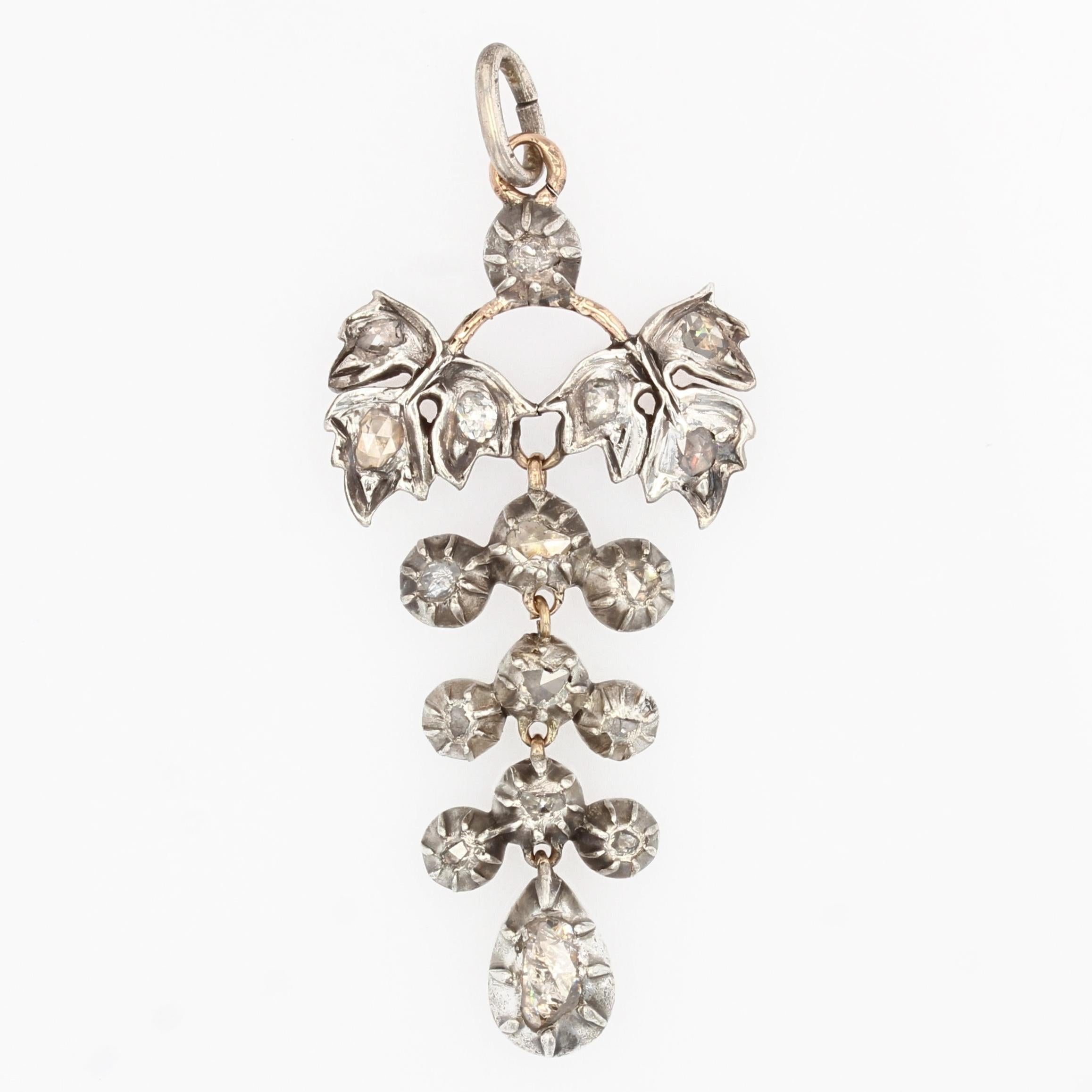 Women's 19th Century Diamonds Silver and 18 Karat Rose Gold Pendant For Sale