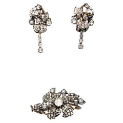 Antique 19th Century Diamonds, Silver and Gold Flower Set