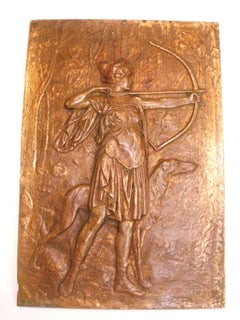 19th Century Diana the Huntress Bronze Bas Relief Wall Plaque