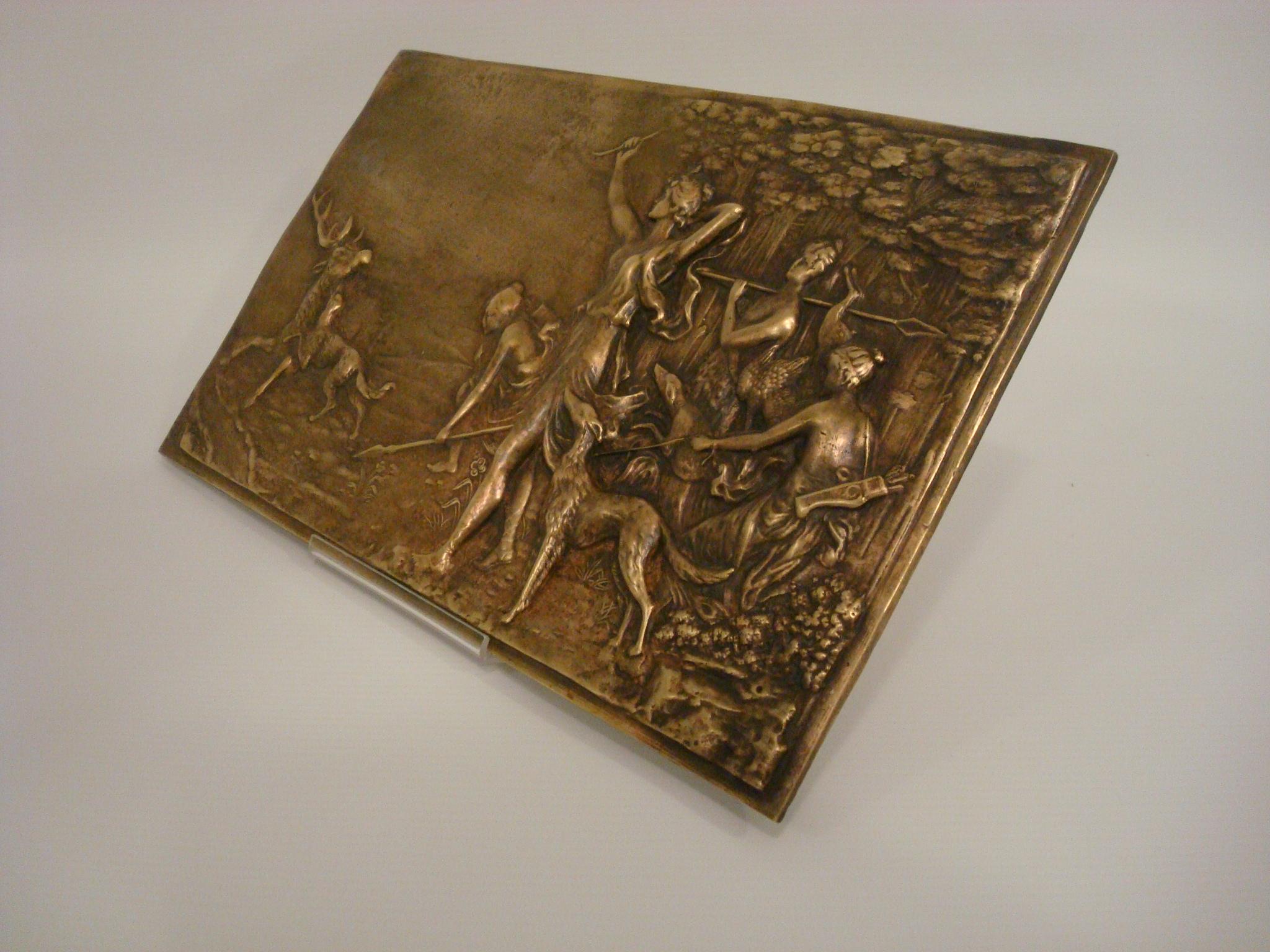 Cast 19th Century Diana the Huntress Bronze Bas Relief Wall Plaque For Sale