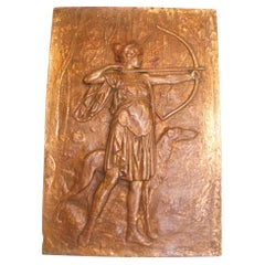 Wandplakette Diana der Jägerin aus Bronze mit Basrelief aus dem 19. Jahrhundert
