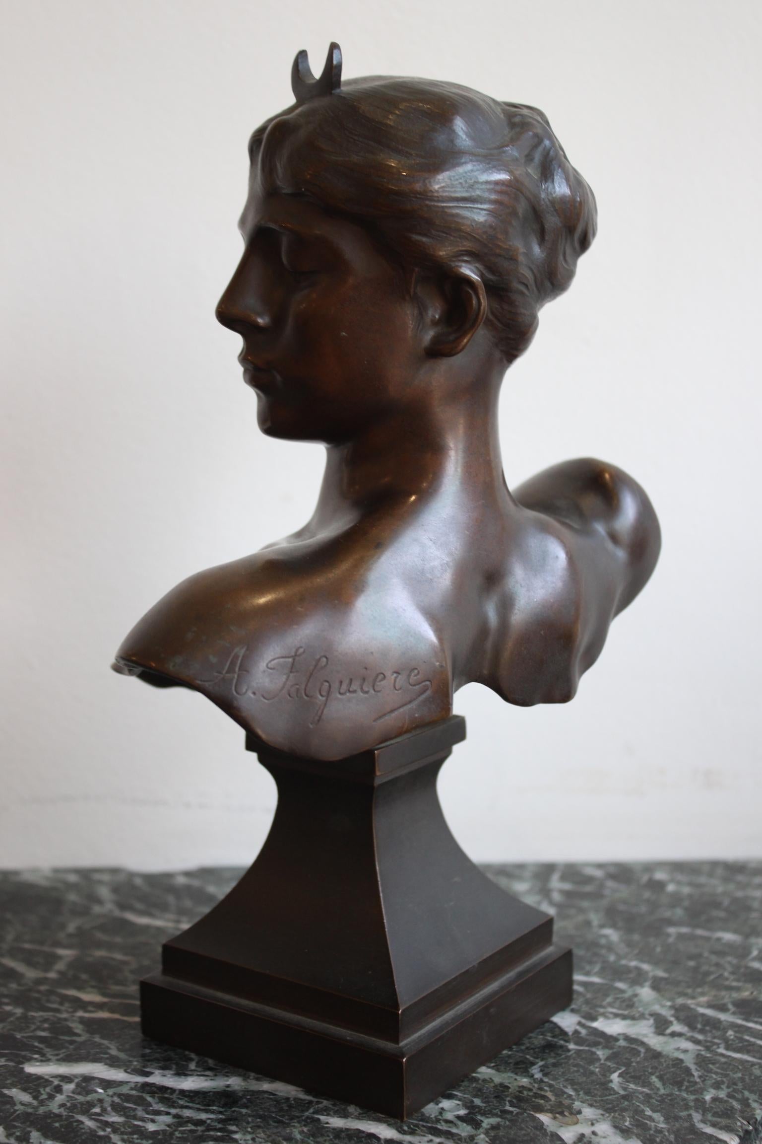 Art Nouveau 19th Century Diane Huntress Bust by Alexandre Falguière