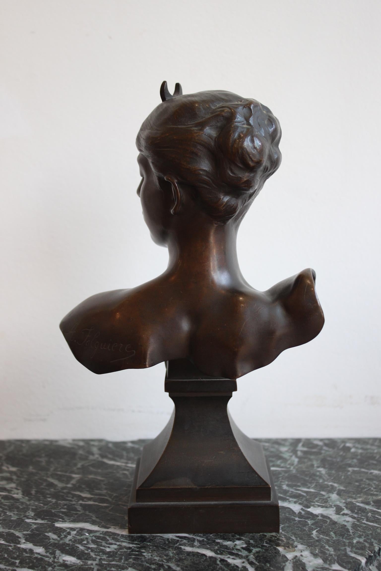 French 19th Century Diane Huntress Bust by Alexandre Falguière