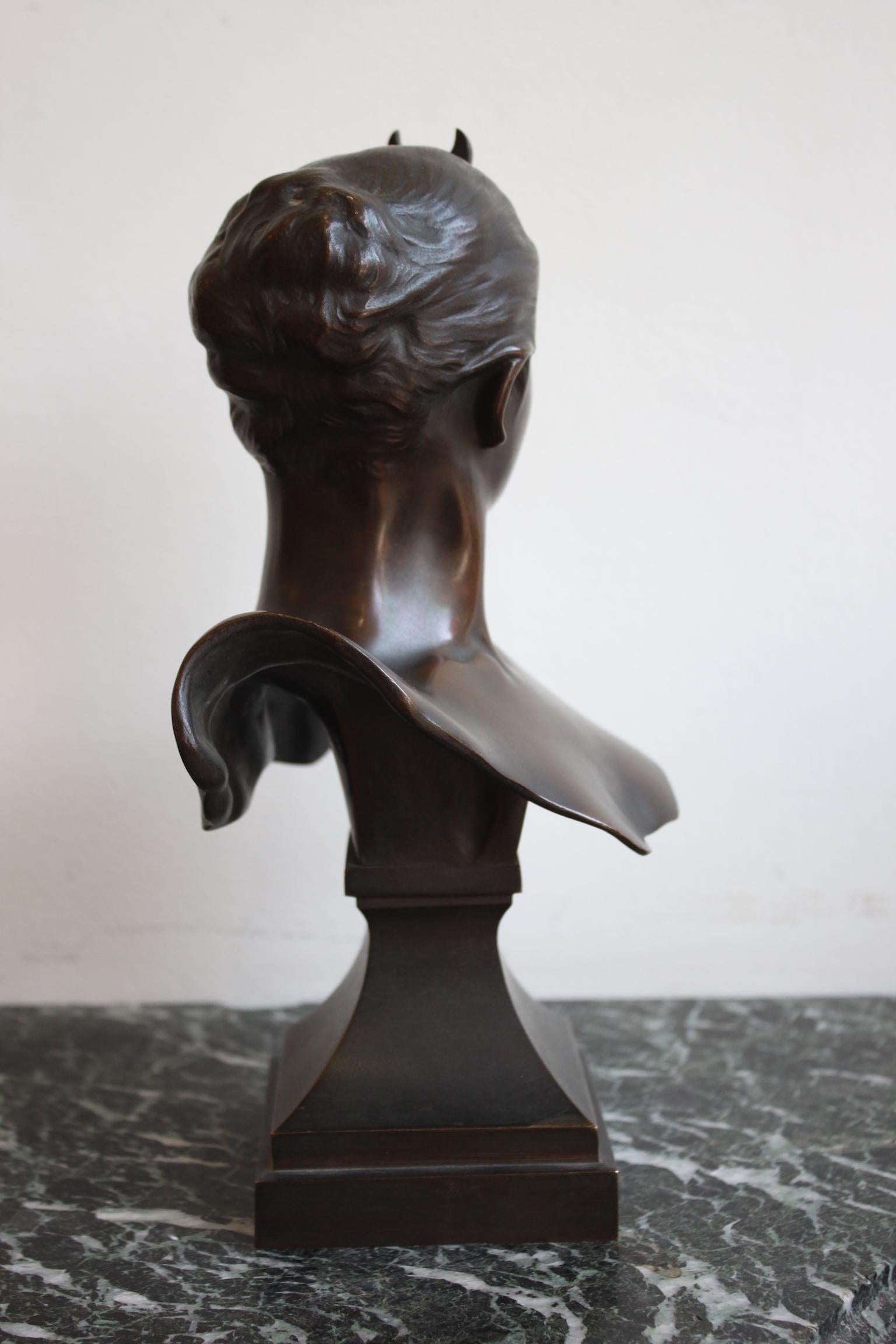Patinated 19th Century Diane Huntress Bust by Alexandre Falguière