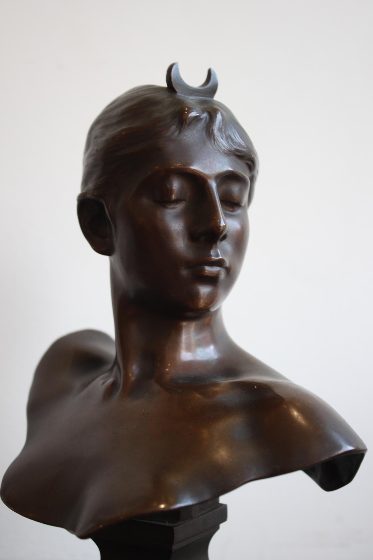Bronze 19th Century Diane Huntress Bust by Alexandre Falguière