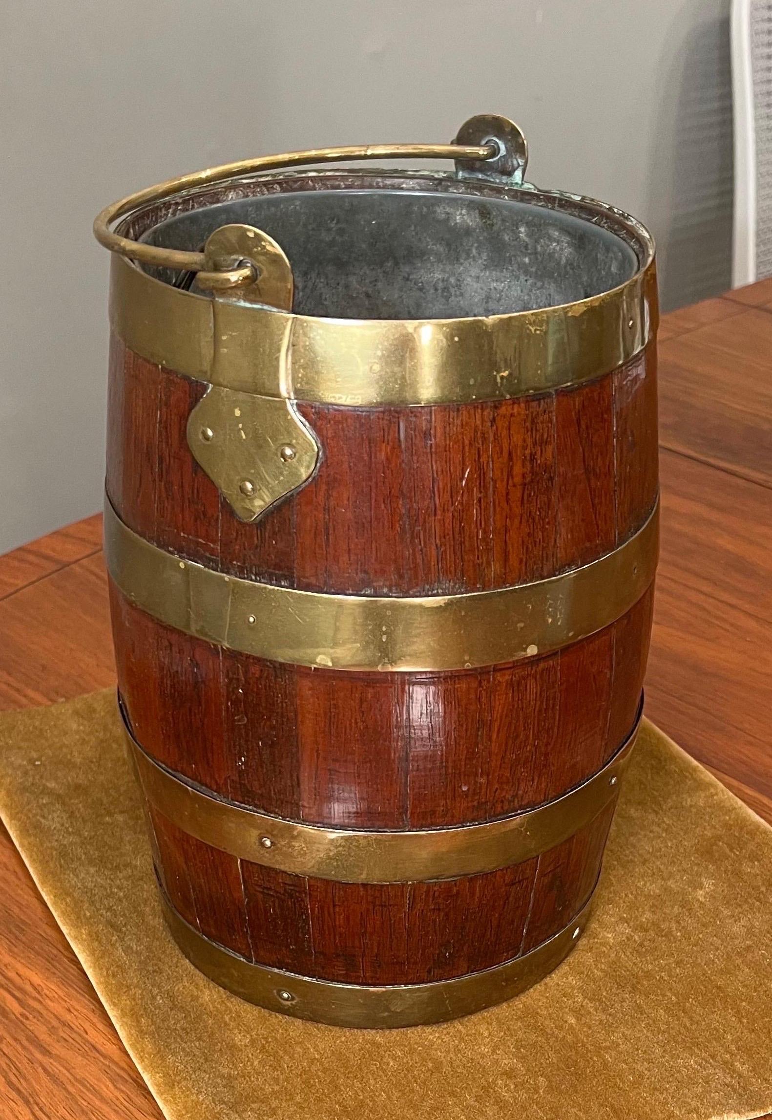 Metalwork 19th Century Diminutive Brass bound Peat Bucket
