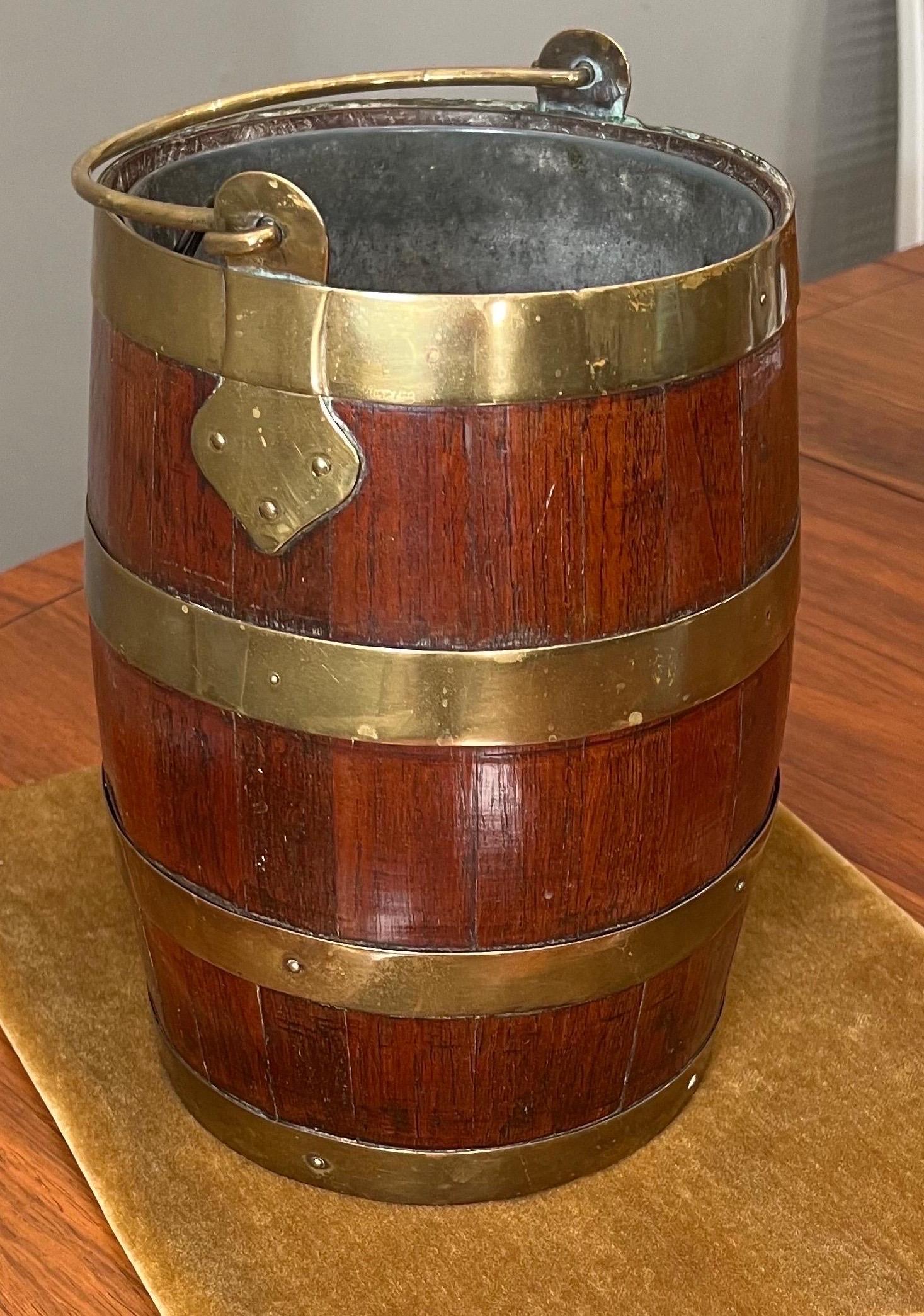 19th Century Diminutive Brass bound Peat Bucket In Good Condition In New York, NY