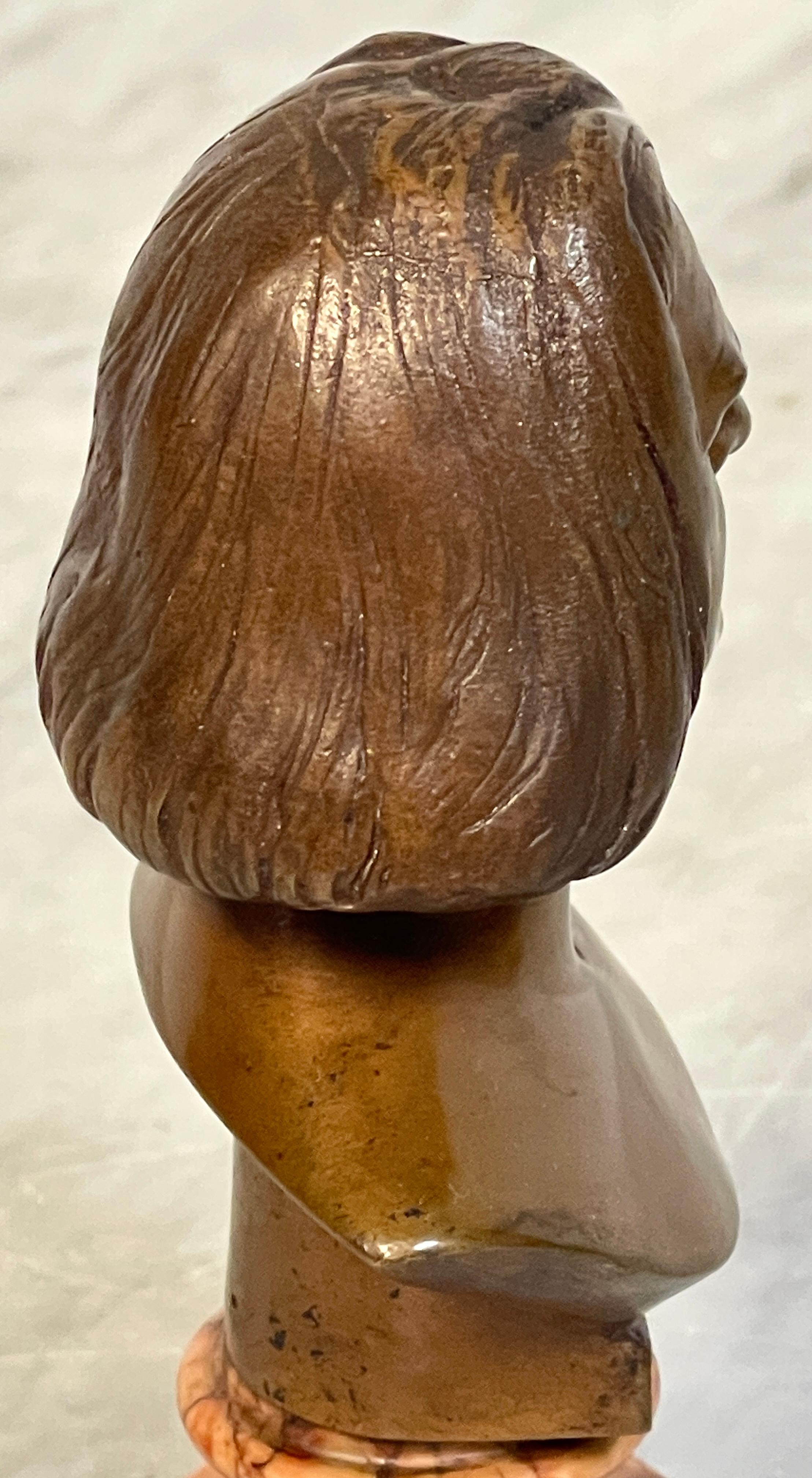 19th Century Diminutive Bronze & Marble Portrait Bust of Franz Liszt For Sale 4