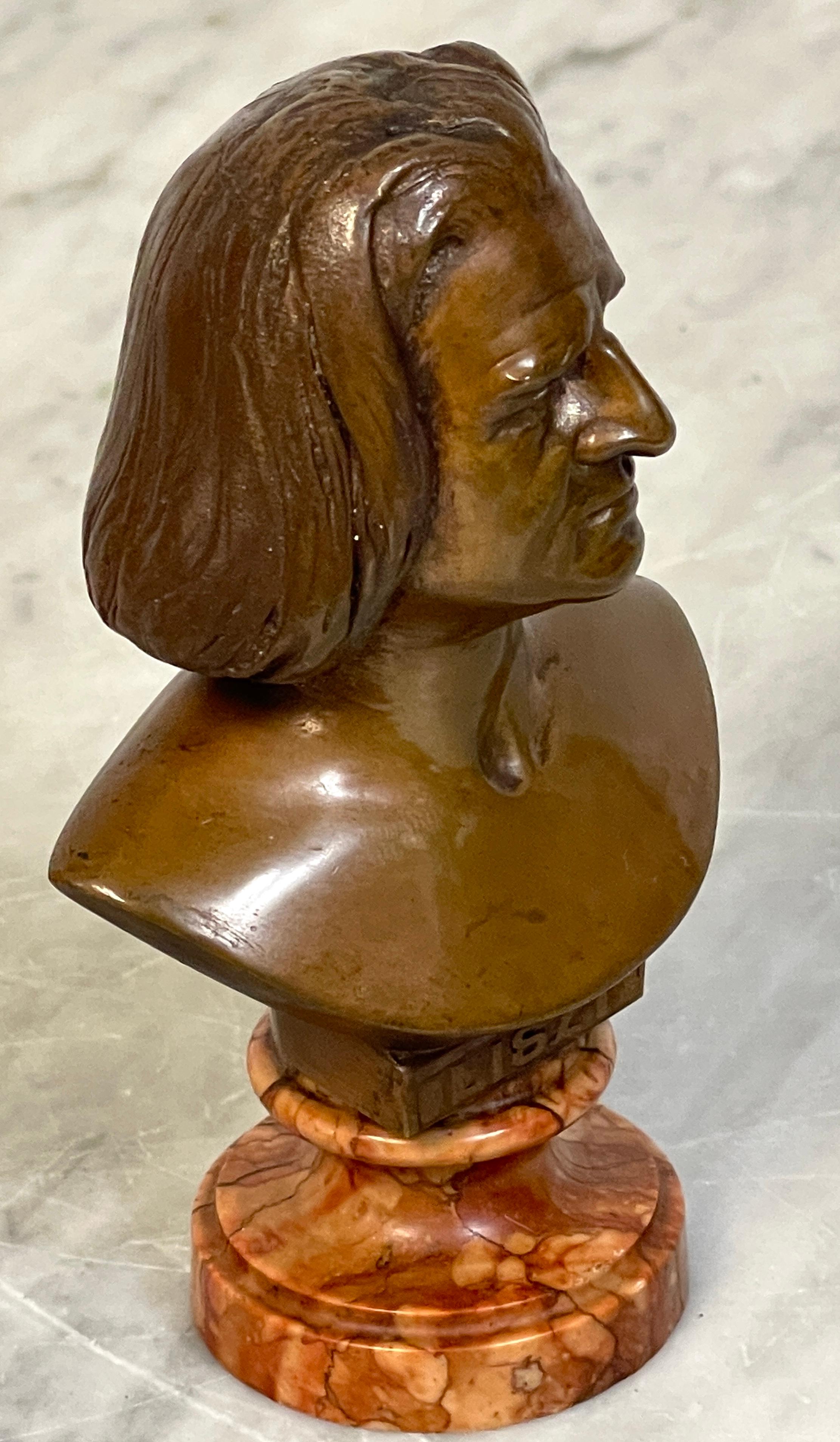 19th Century Diminutive Bronze & Marble Portrait Bust of Franz Liszt For Sale 5