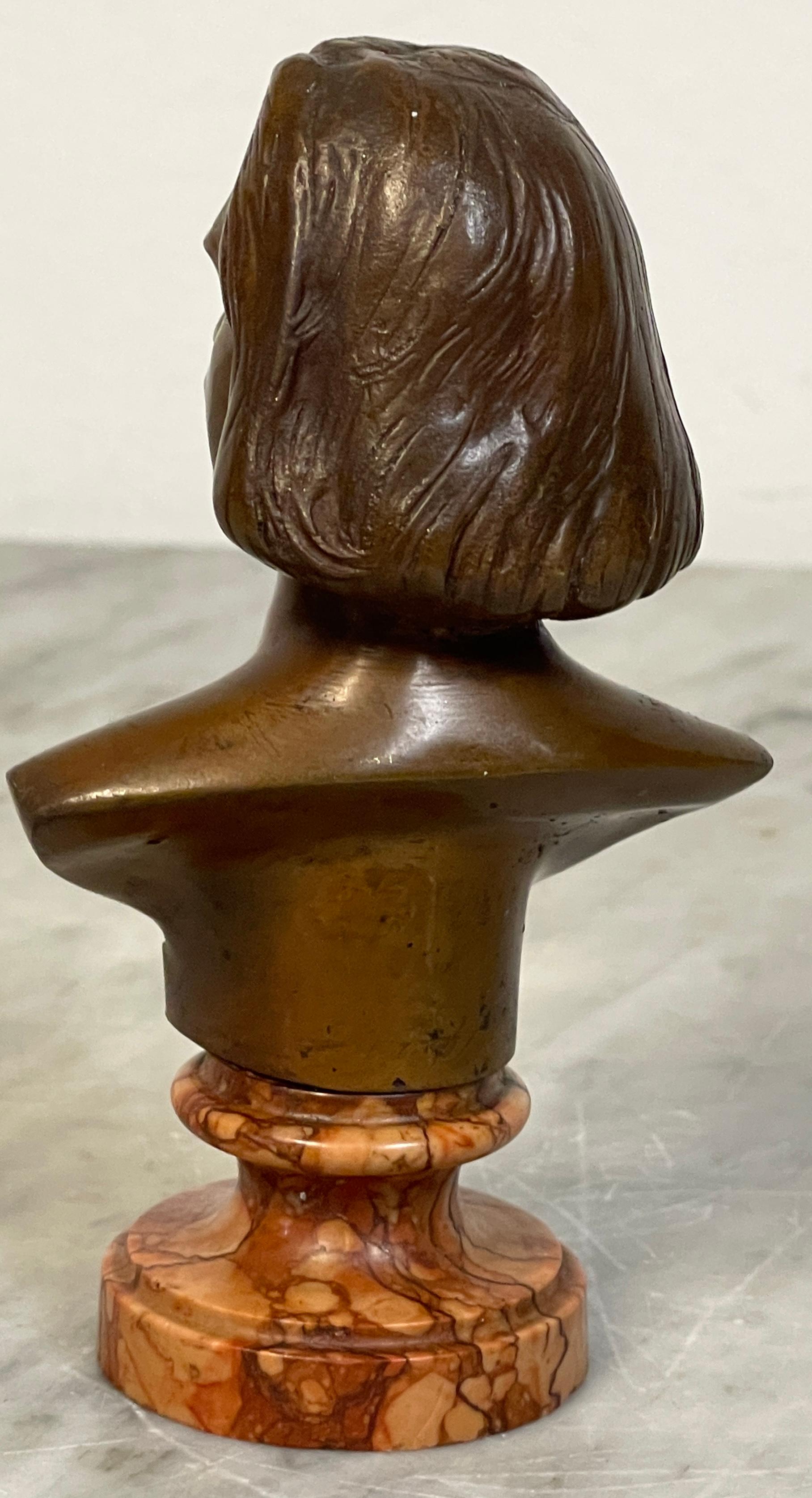 19th Century Diminutive Bronze & Marble Portrait Bust of Franz Liszt For Sale 7