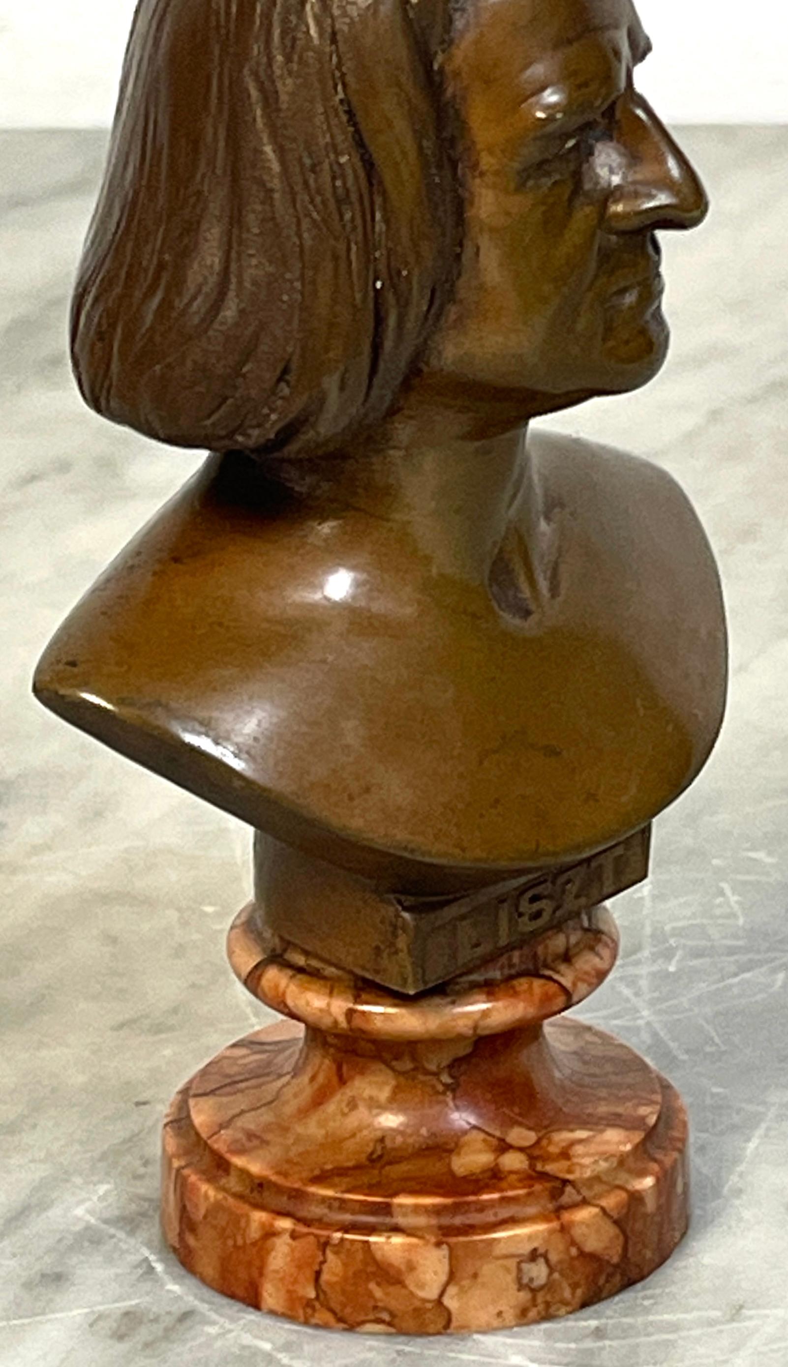 19th Century Diminutive Bronze & Marble Portrait Bust of Franz Liszt For Sale 8