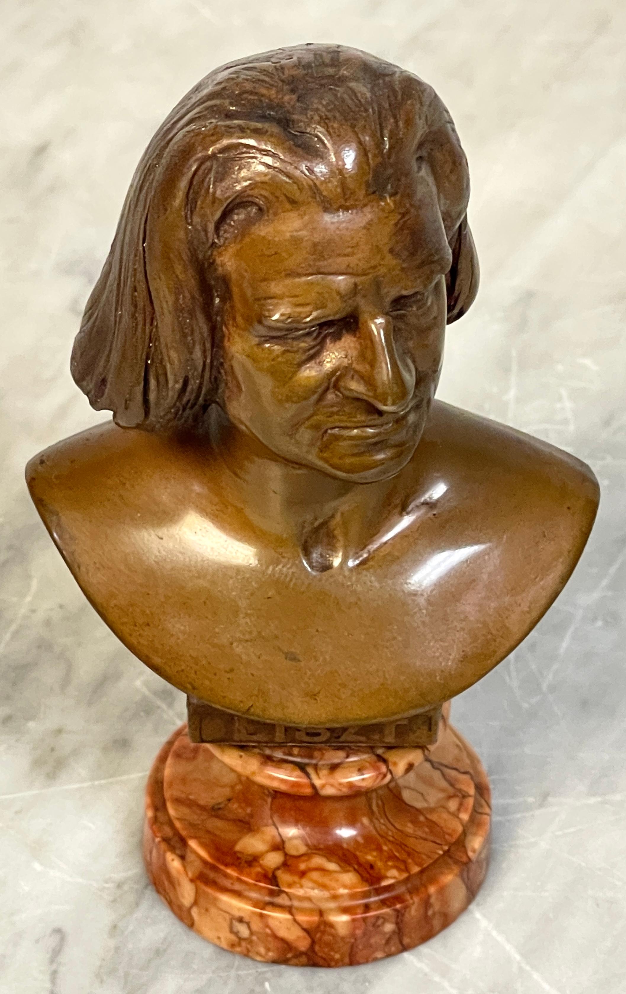 19th Century Diminutive Bronze & Marble Portrait Bust of Franz Liszt For Sale 9