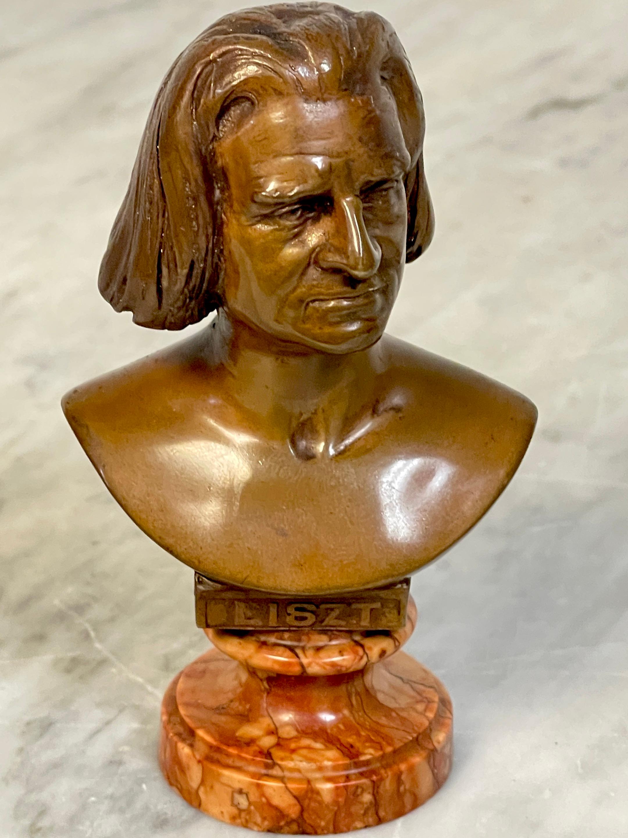 High Victorian 19th Century Diminutive Bronze & Marble Portrait Bust of Franz Liszt For Sale