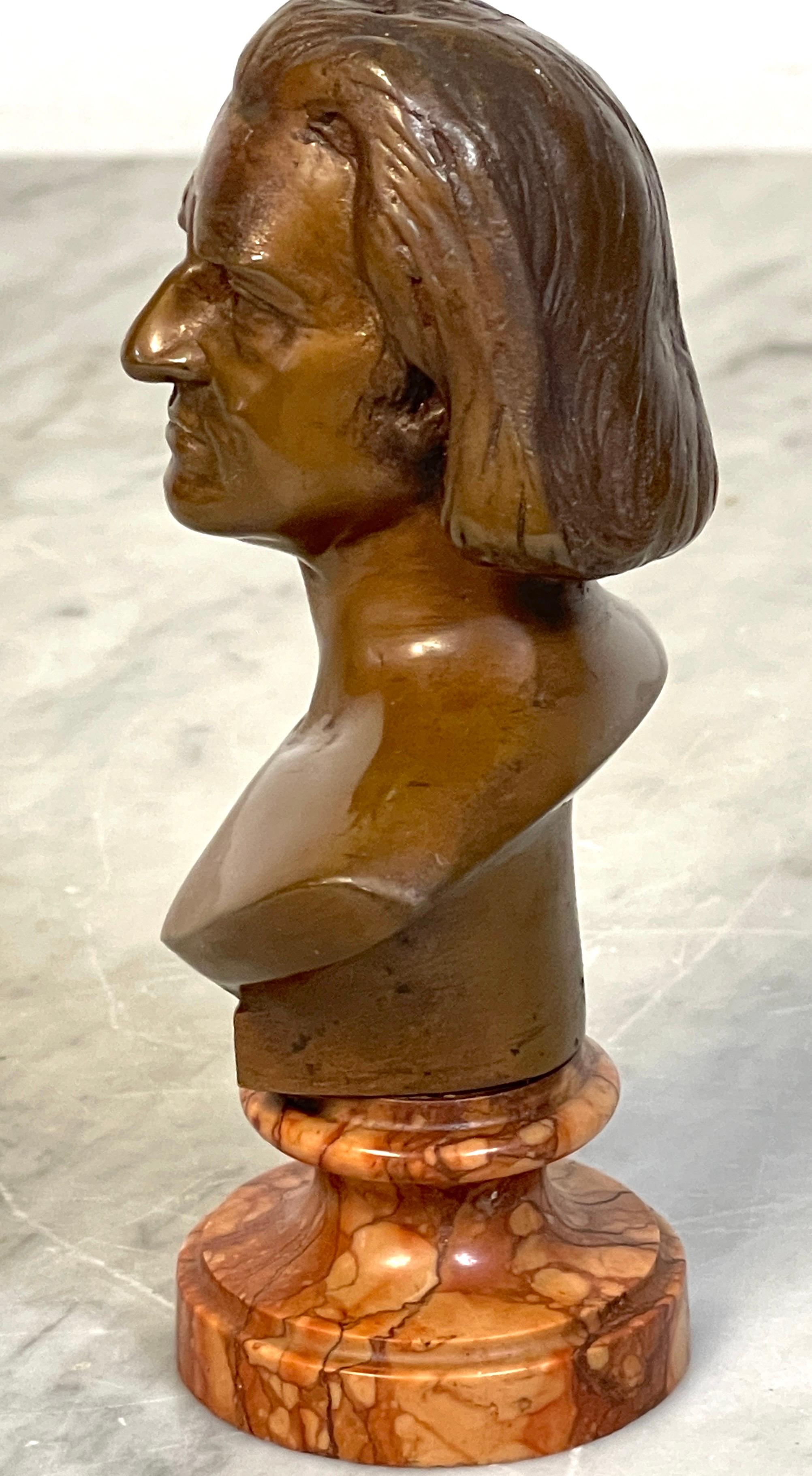 19th Century Diminutive Bronze & Marble Portrait Bust of Franz Liszt In Good Condition For Sale In West Palm Beach, FL