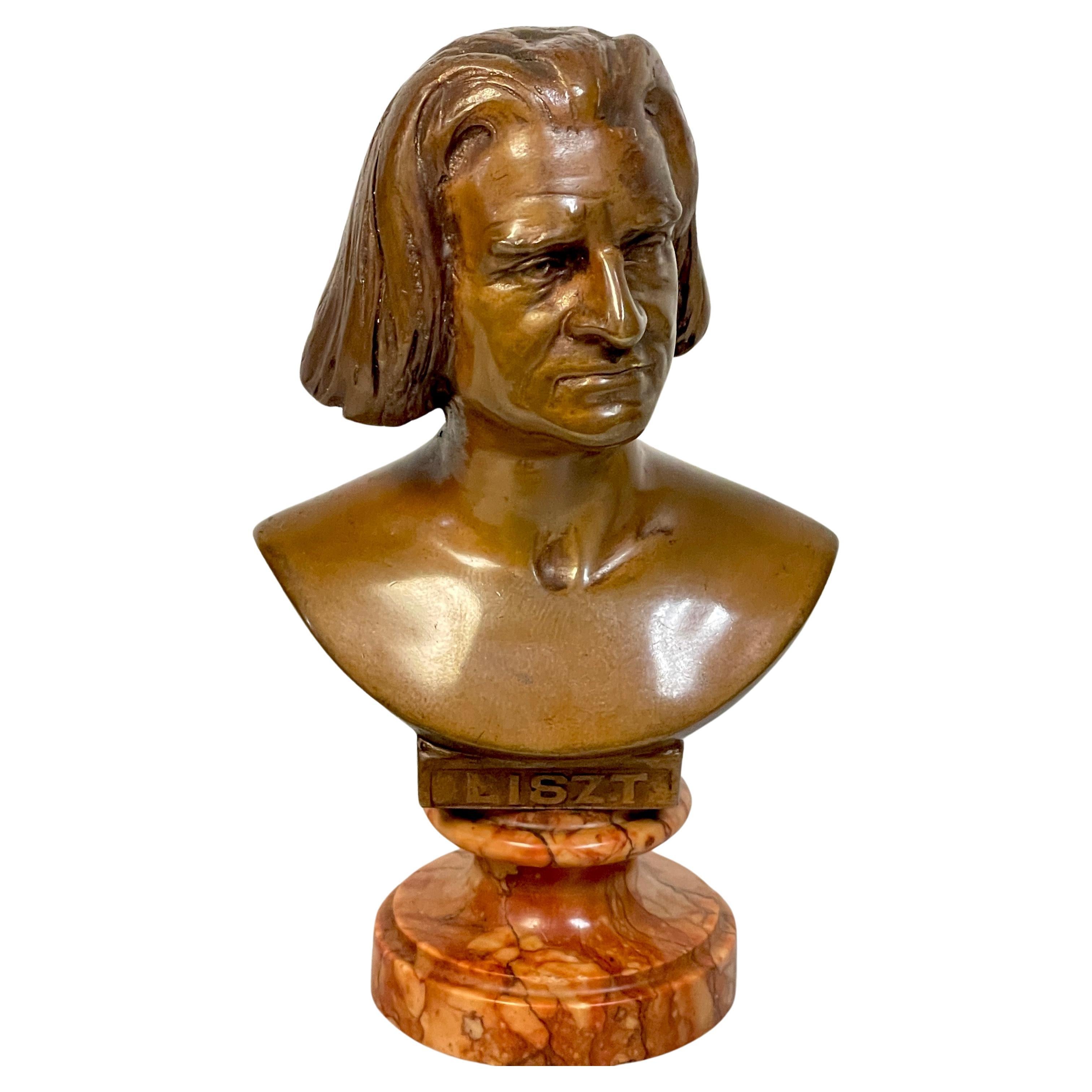 19th Century Diminutive Bronze & Marble Portrait Bust of Franz Liszt