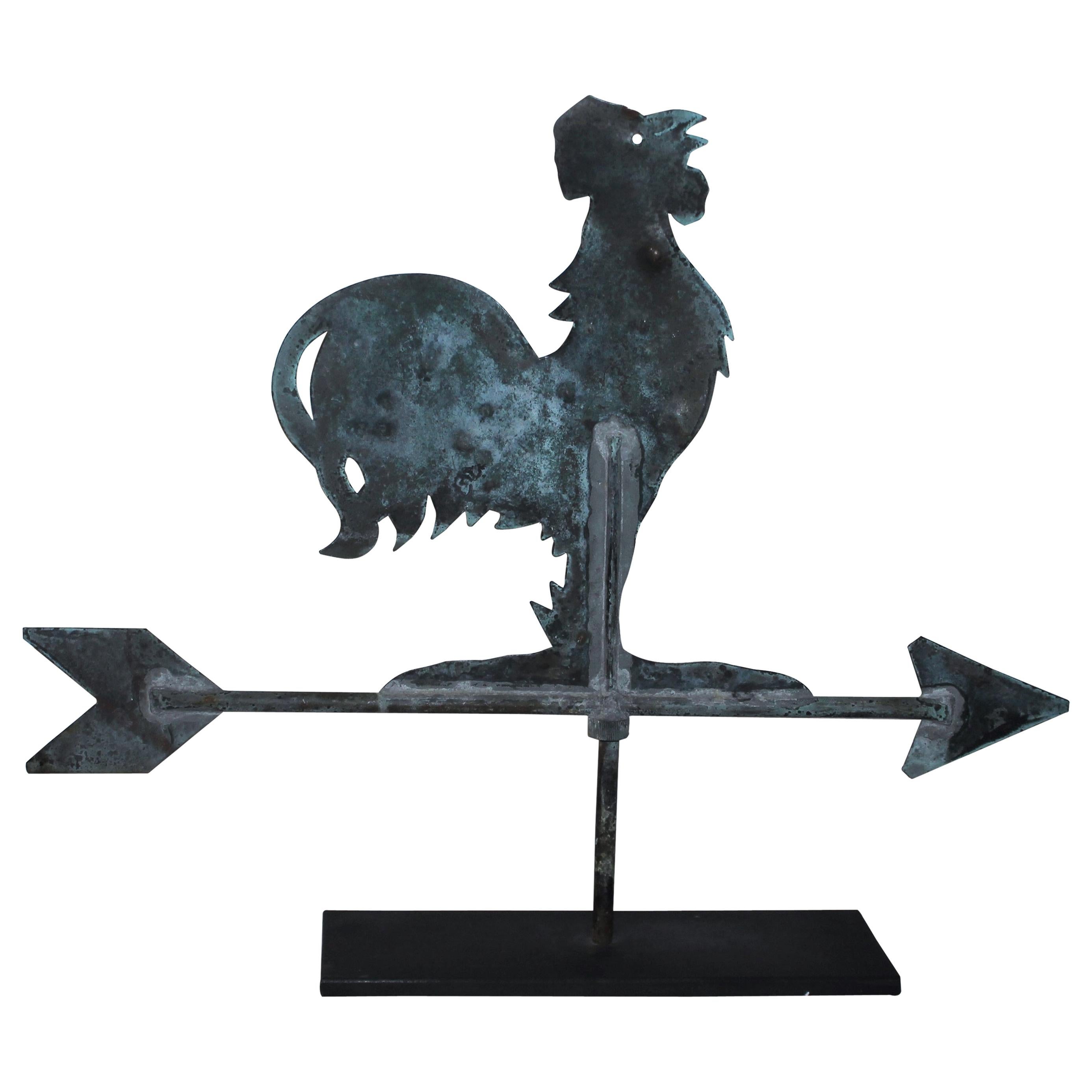 19th Century Diminutive Copper Rooster Weather Vane with Stand