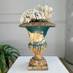 19th Century Diminutive French Cast Iron Teal Medici Urn
